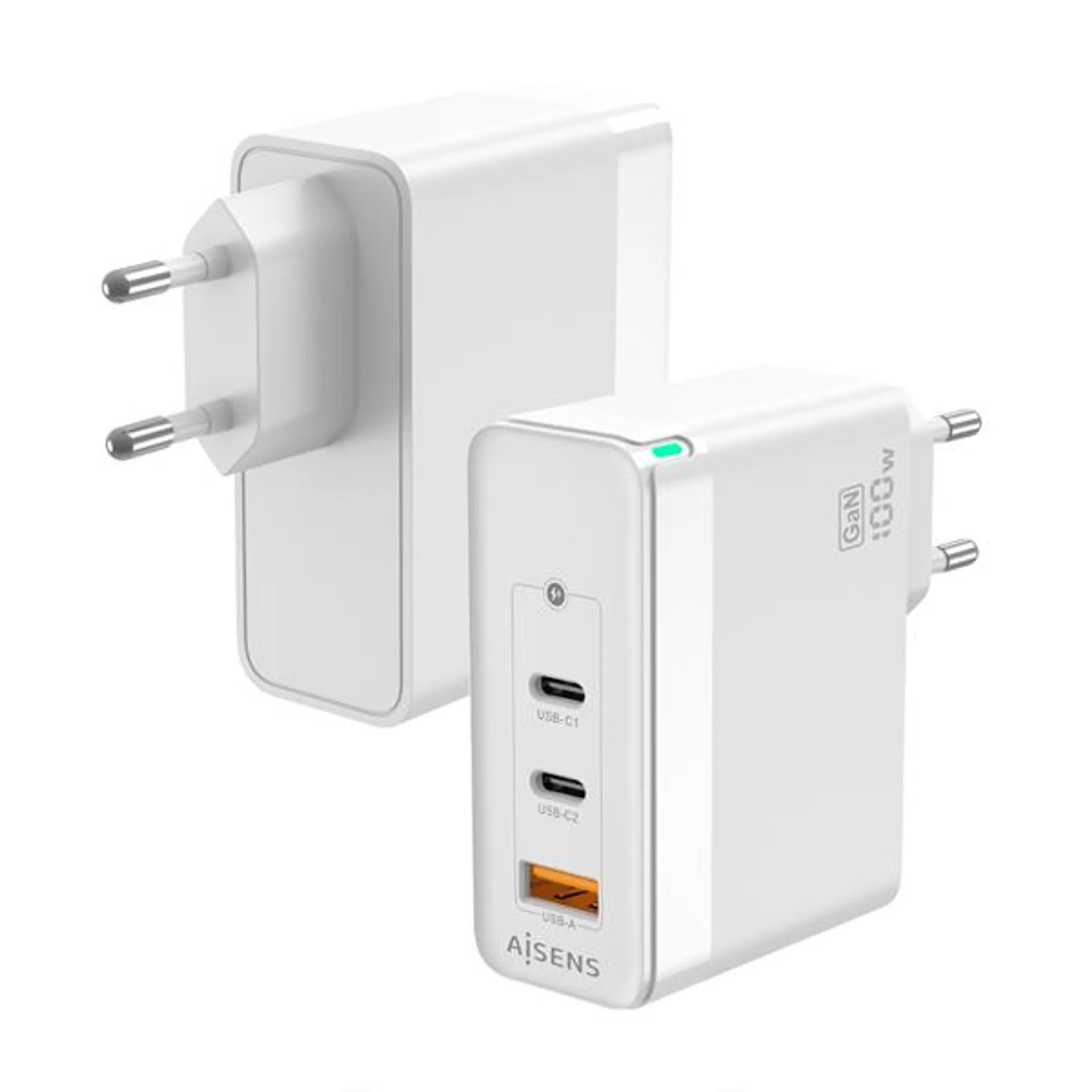 AISENS CARGADOR GAN 100W. 2XUSB-C PD3.0 QC4.0 QC5.0. 1XUSB-A QC3.0. BLANCO