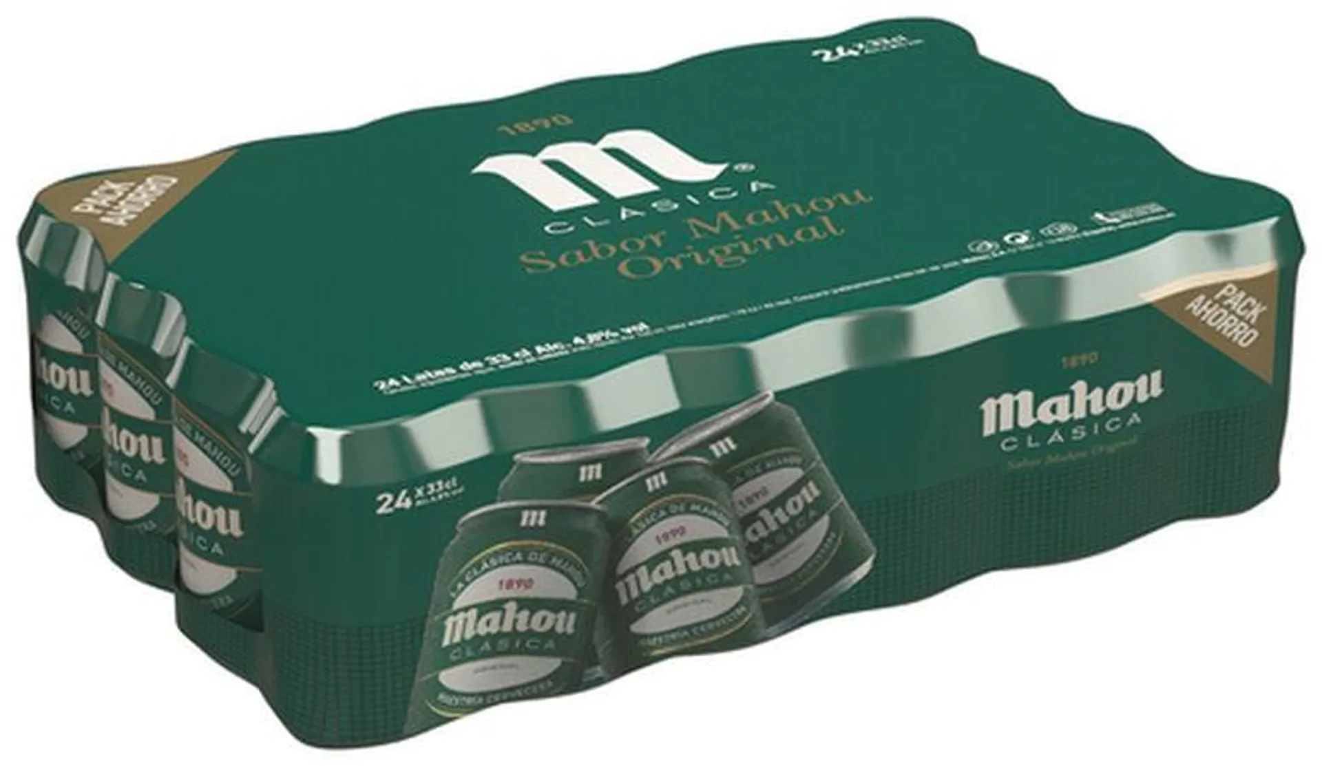 Cerveza rubia Mahou Clásica pack 24 latas 33cl