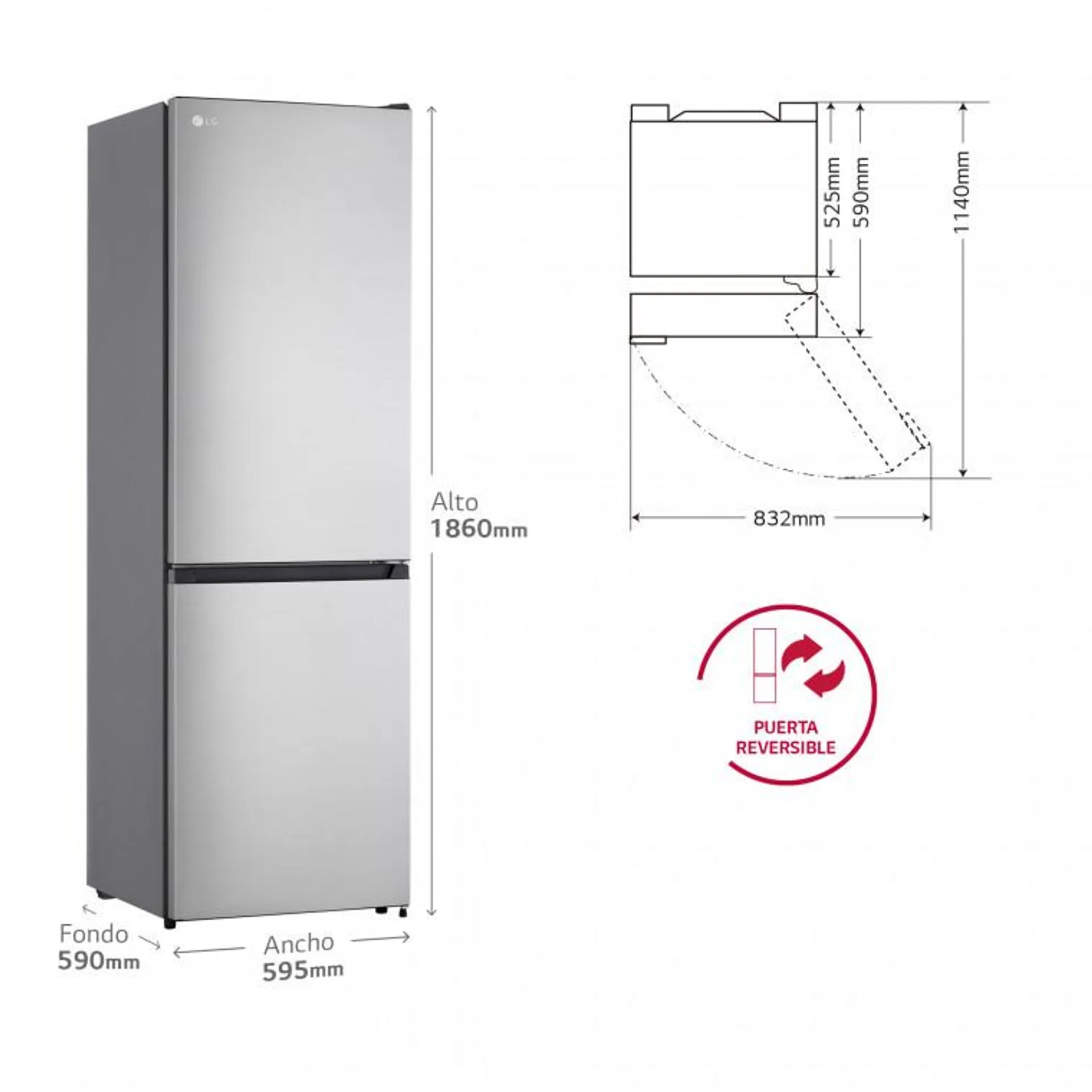 Outlet Frigorífico Combi LG, Total No Frost 1,86m, 304 L, Clasificación D