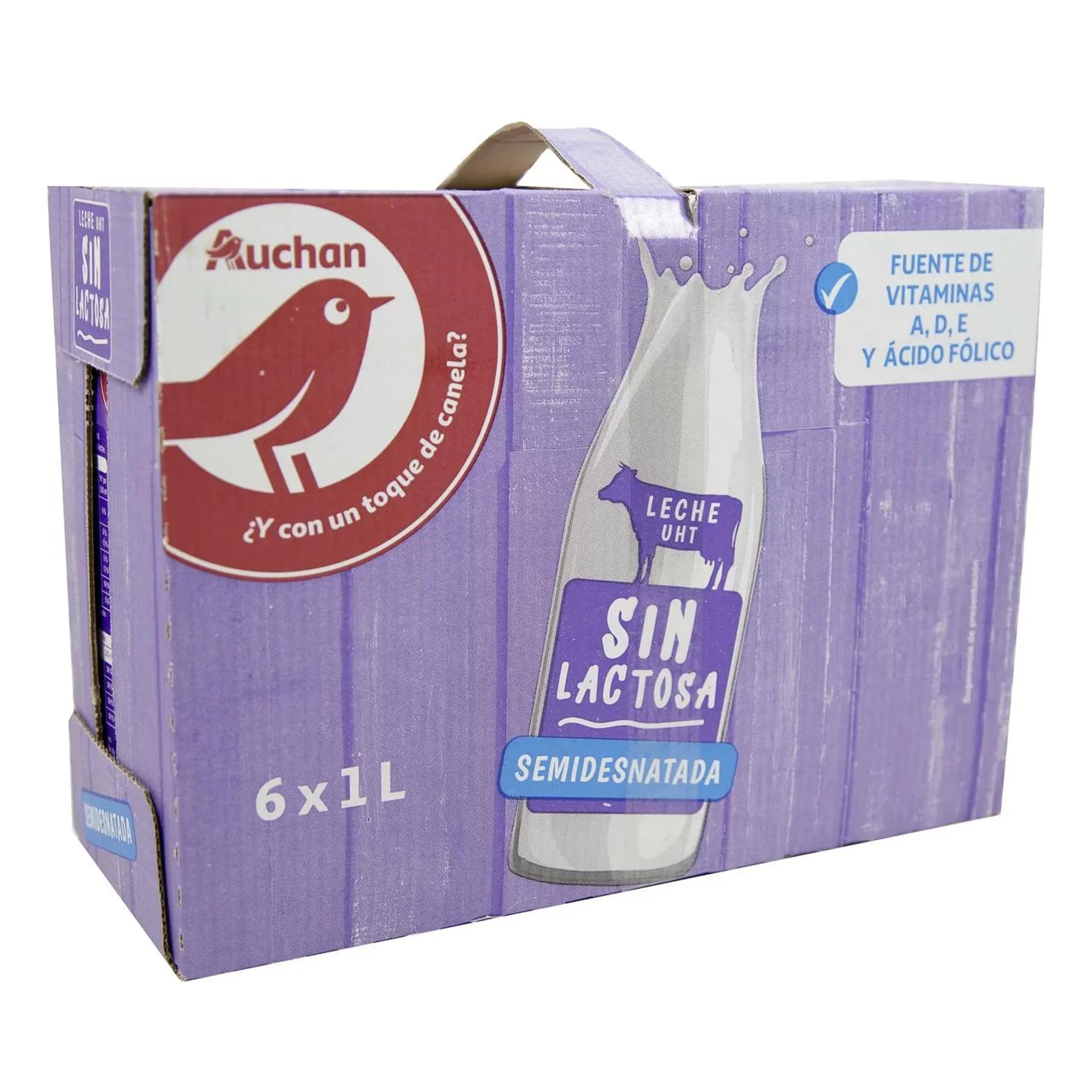 AUCHAN Leche semidesnatada de vaca, sin lactosa 6 x 1l. Producto Alcampo