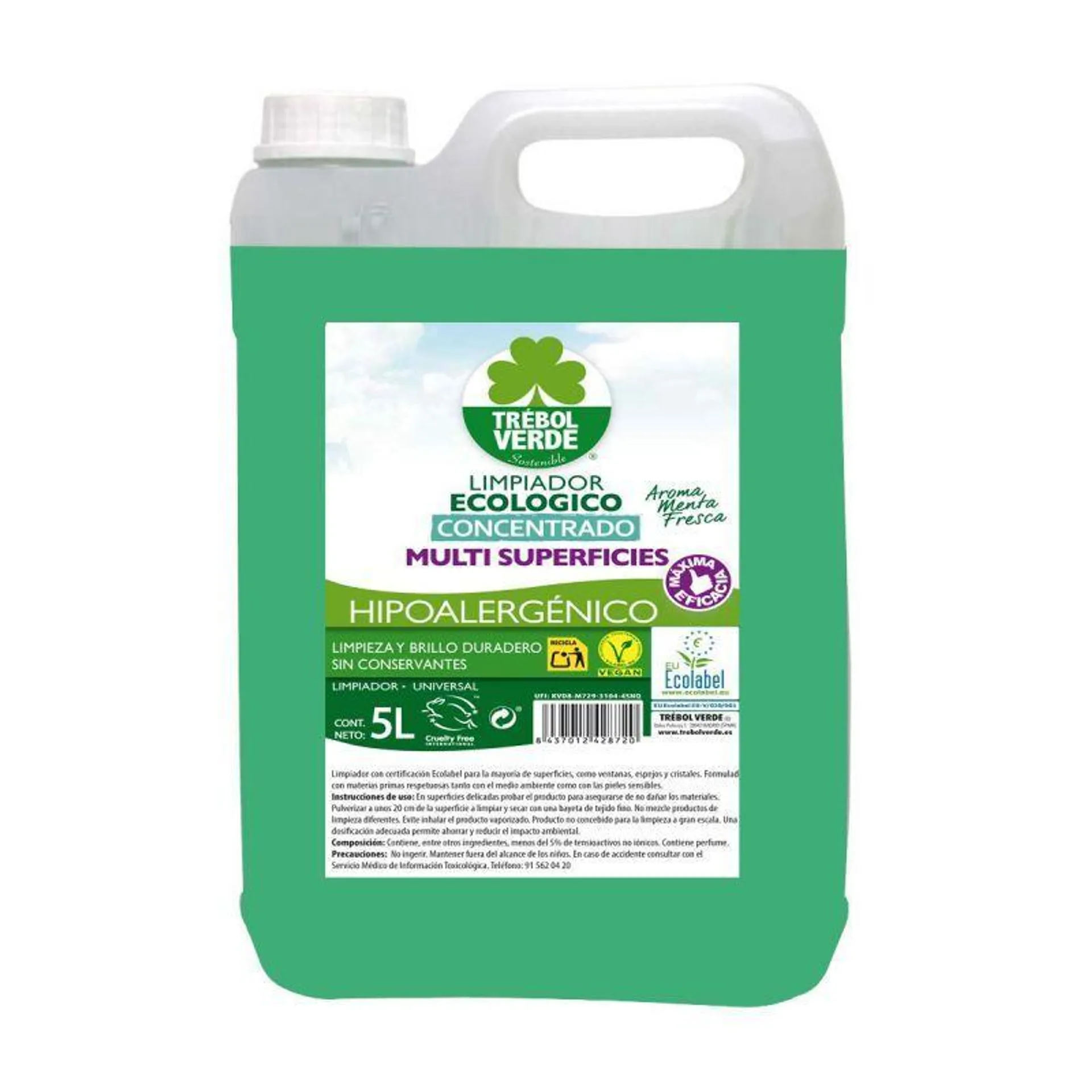 Limpiador Multisuperficies ECO Trébol Verde 5 L