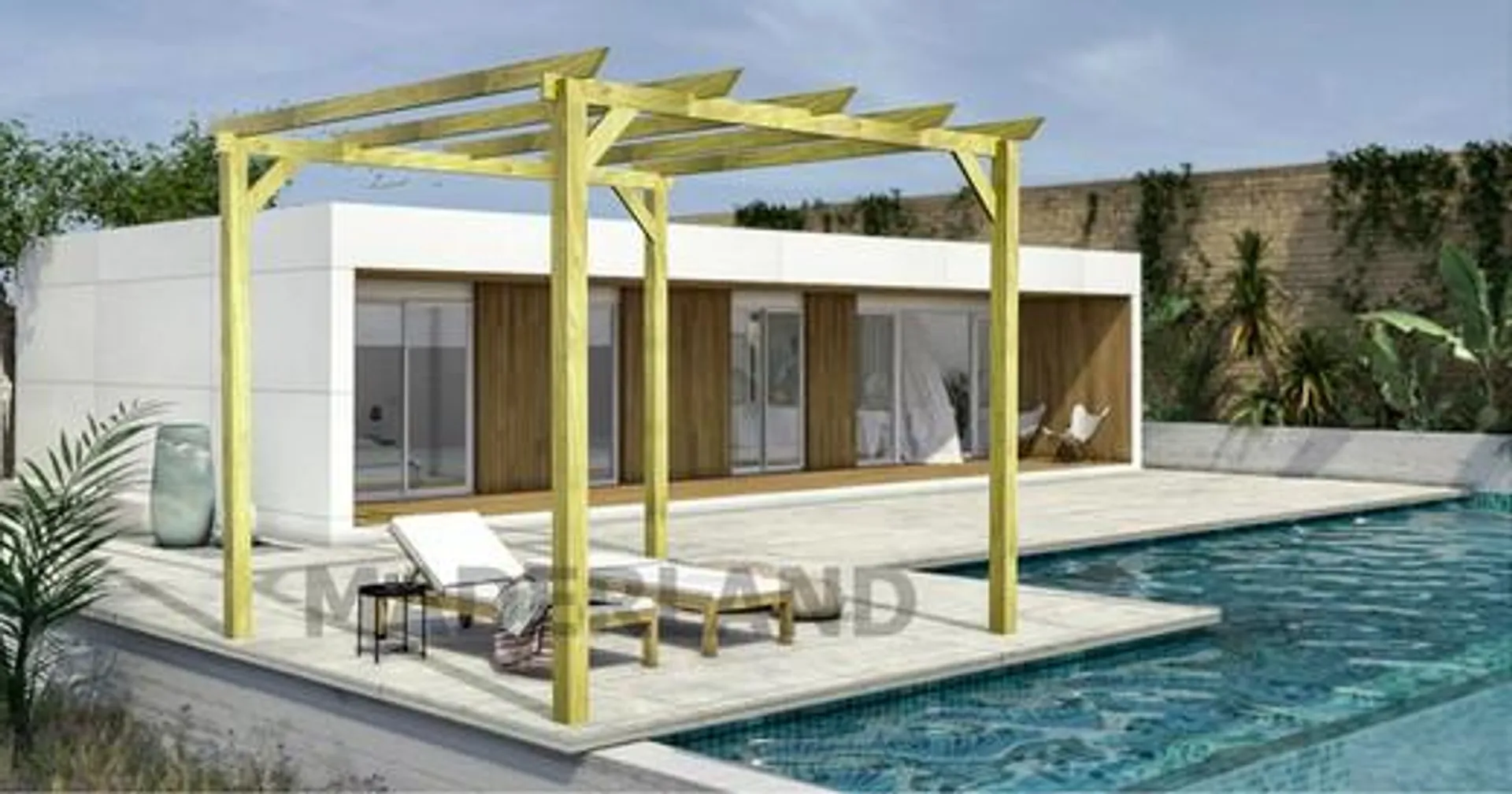 Pérgola autoportante de madera maciza de pino nórdico modelo León