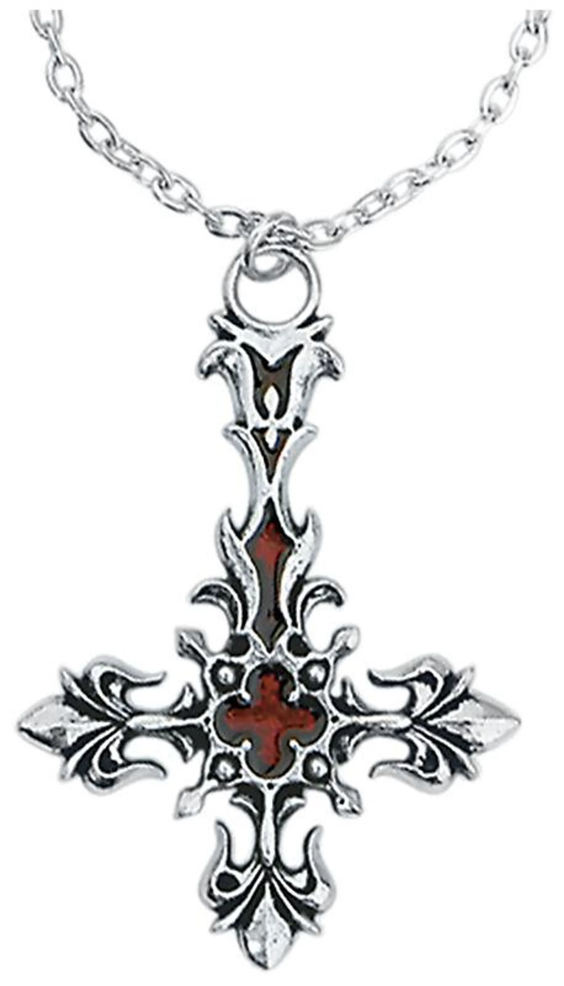 "St. Lucifer's - Red Blood Cross" Collar Plateado de Alchemy Gothic