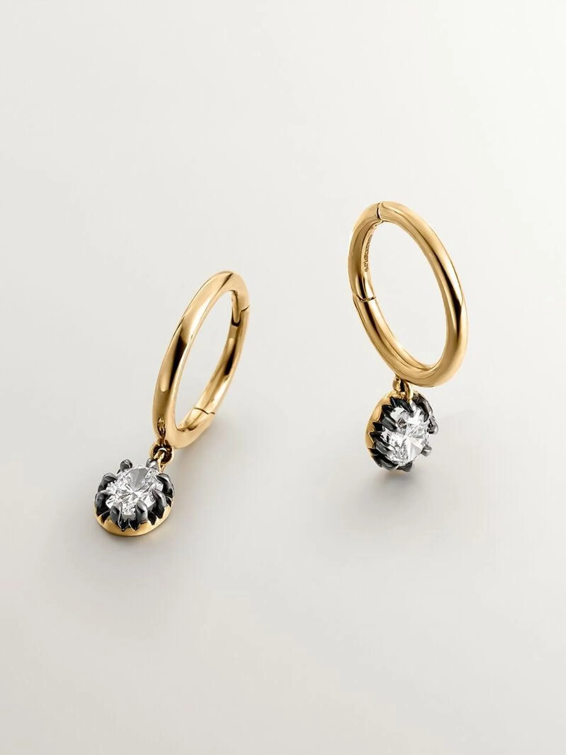 Pendientes de oro amarillo de 18K con efecto envejecido y diamantes en talla oval