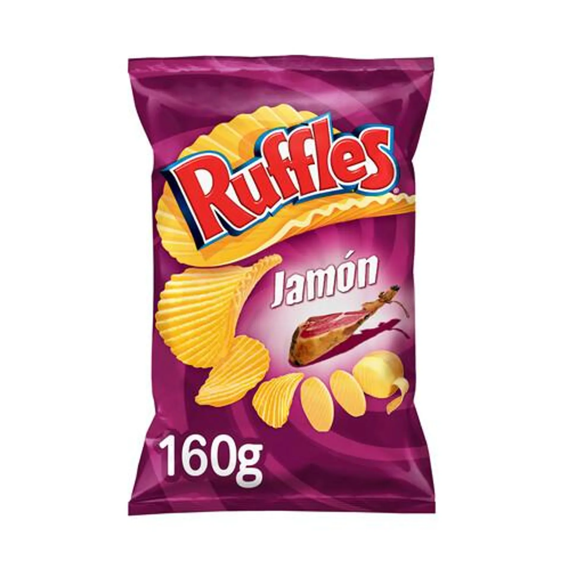 RUFFLES Patatas fritas onduladas con sabor Jamón RUFFLES bolsa de 160 g.