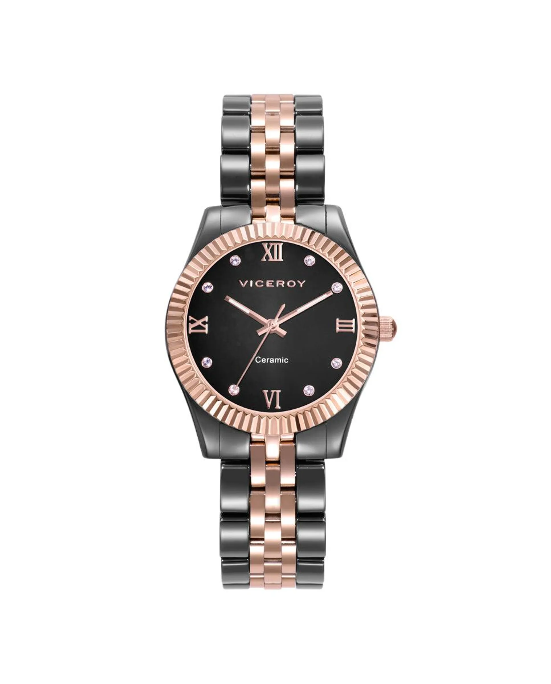 Reloj de Mujer Chic caja y brazalete de cerámica y acero Ip rosa