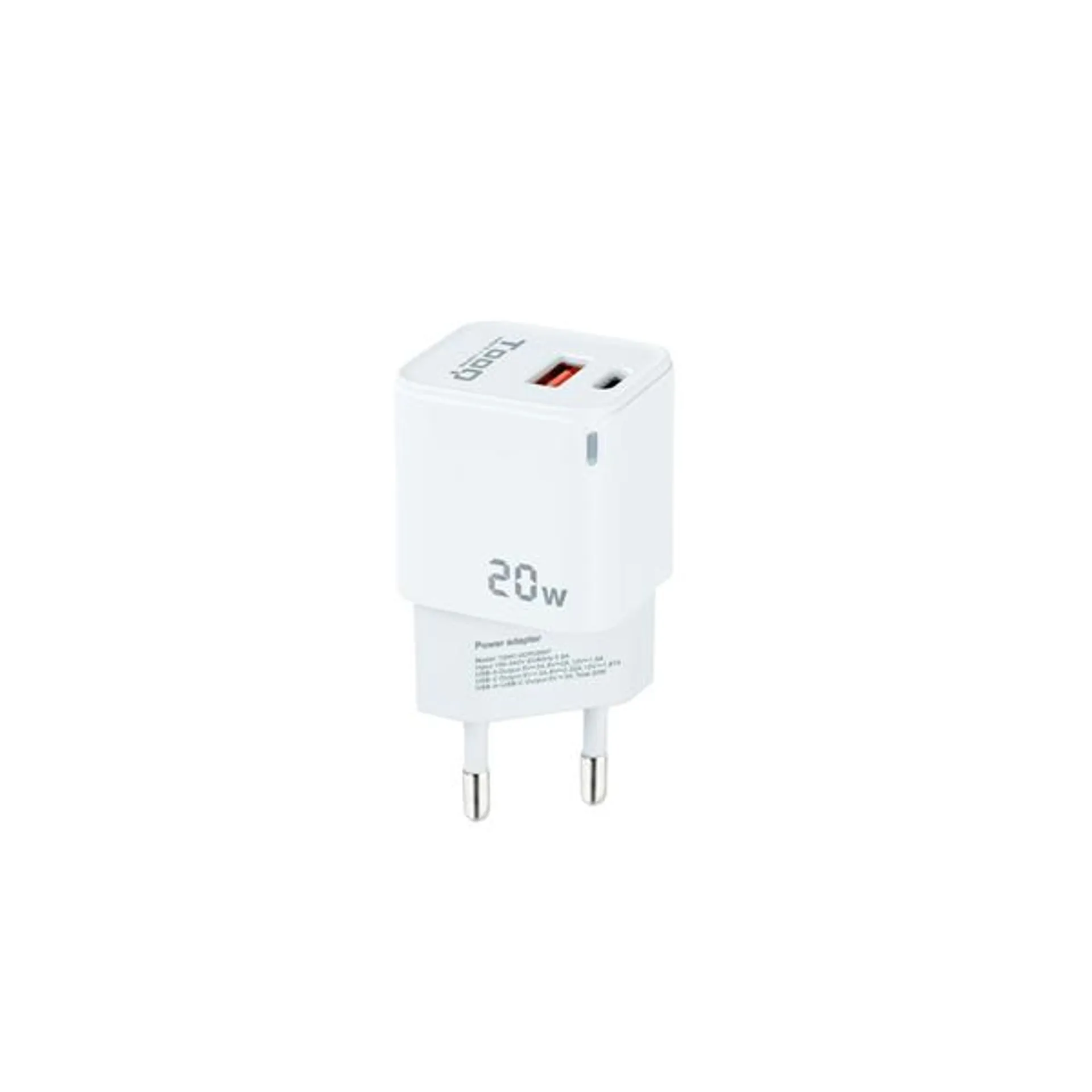 CARGADOR USB PARED TOOQ TQWC-QCPD20WT USB-C-PD-USB-A-QC 20W BLANCO