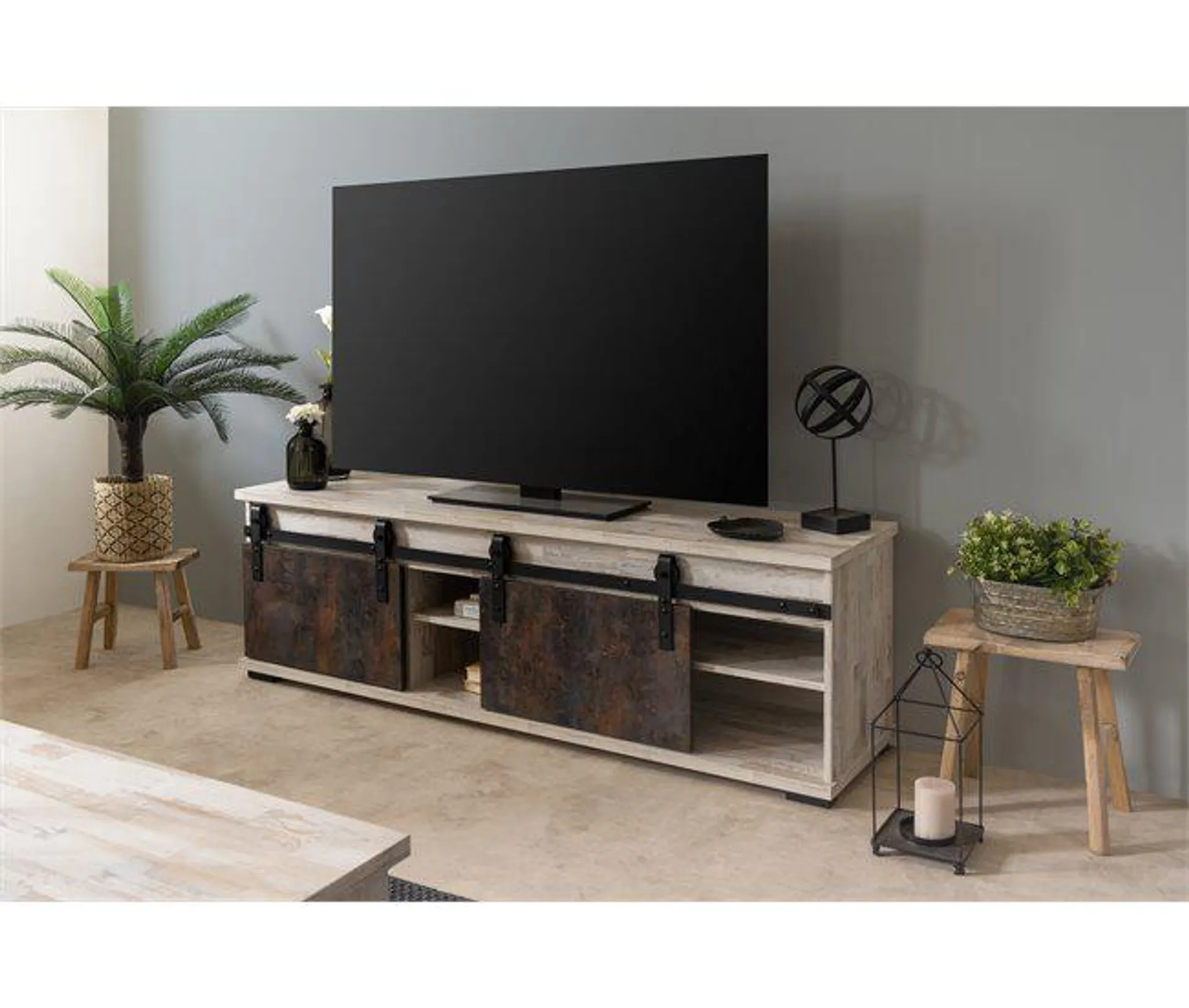 SEVILLA MUEBLE TV CON 2 PUERTAS CORREDERAS. COLOR GRIS