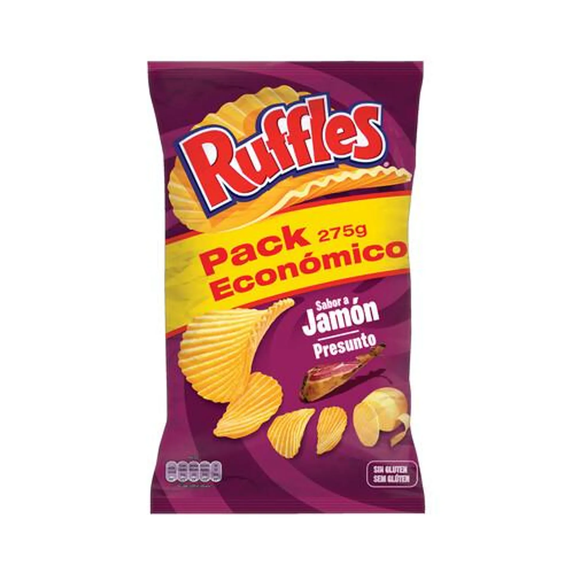 RUFFLES Patatas fritas onduladas con sabor a jamón RUFFLES bolsa de 295 g.