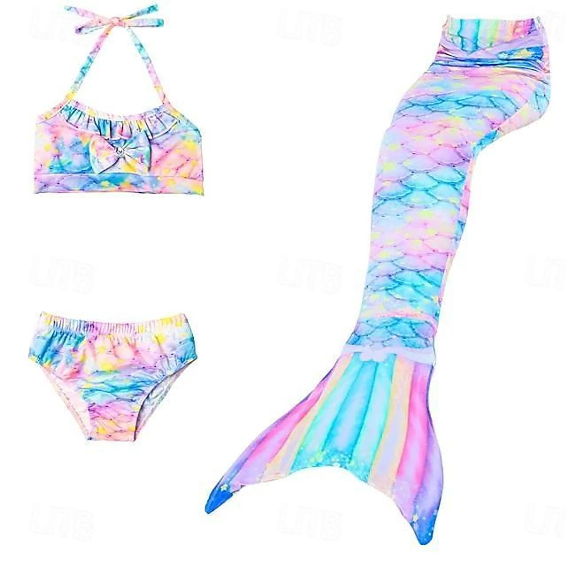 traje de baño para niñas de 3 a 10 años 3 piezas traje de baño de tres piezas cola de sirena traje de baño de la sirenita gradiente sin mangas azul arcoíris rojo playa cosplay activo trajes de baño