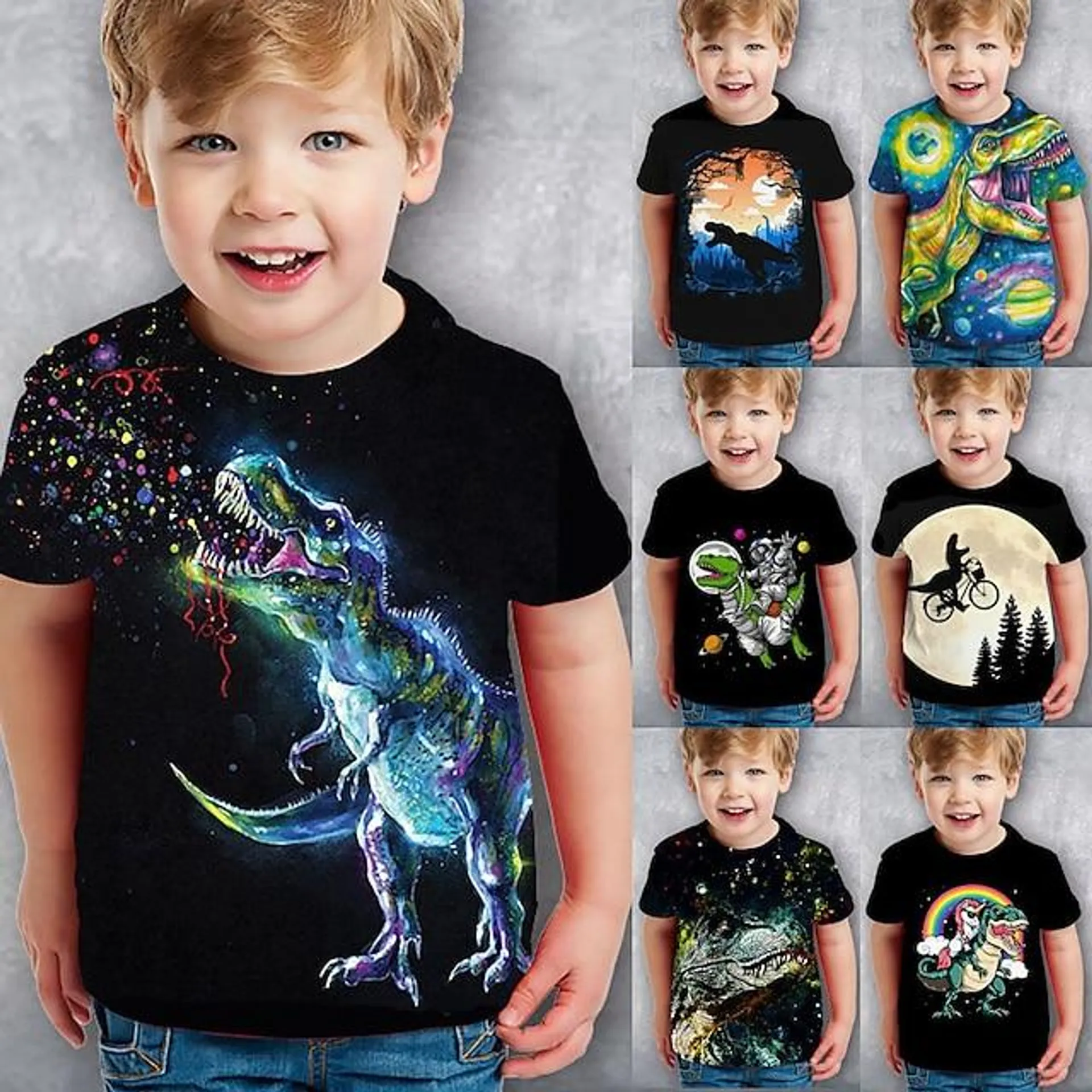 Kinderen Jongens T-shirt Korte mouw Dinosaurus 3D-afdrukken Grafisch dier Zwart Kinderen Tops Zomer Actief Stoer leuke Style School Alledaagse kleding 3-12 jaar