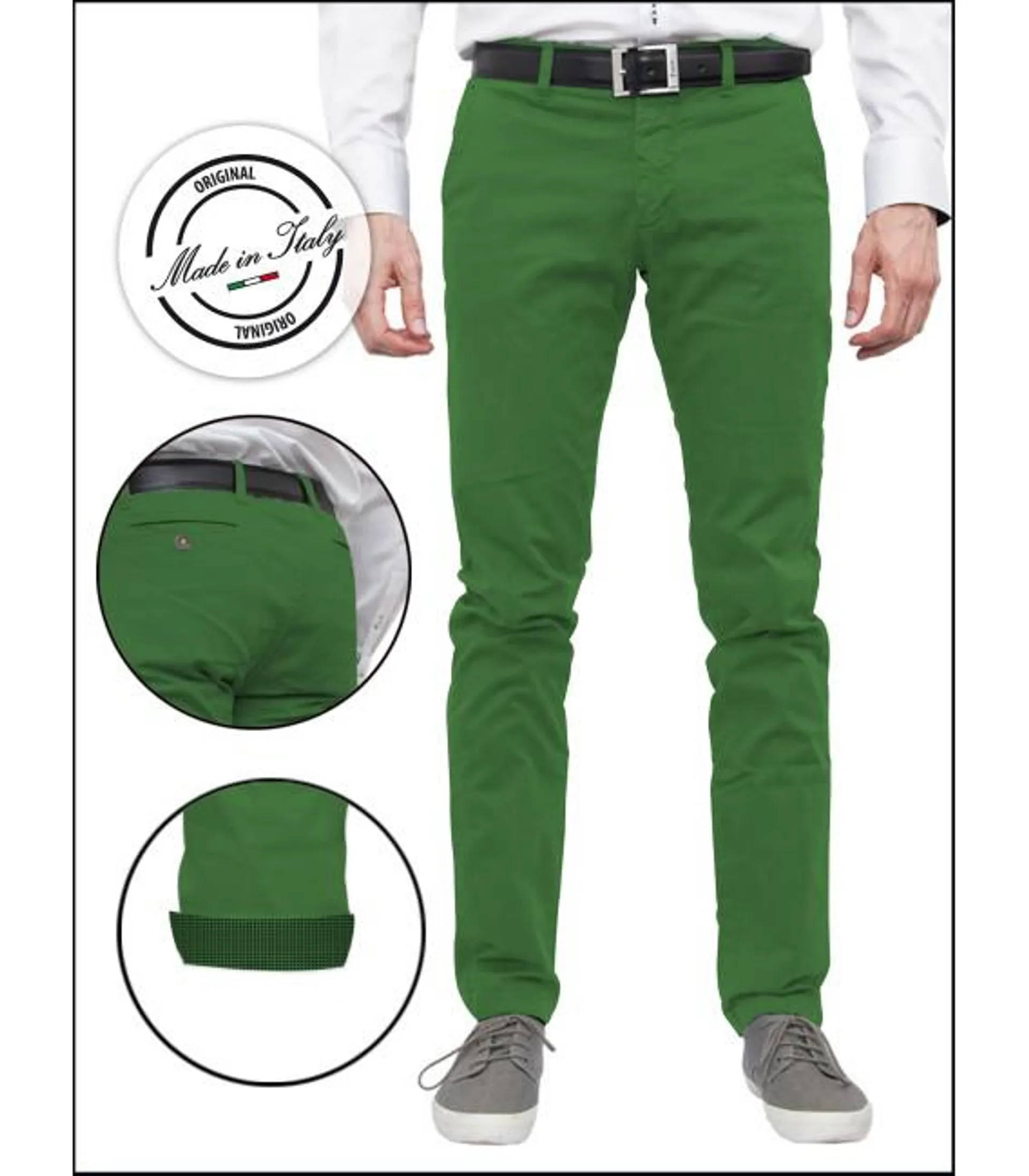 Pantalones Hombre Chinos Algodon Gabardina Liso Verde