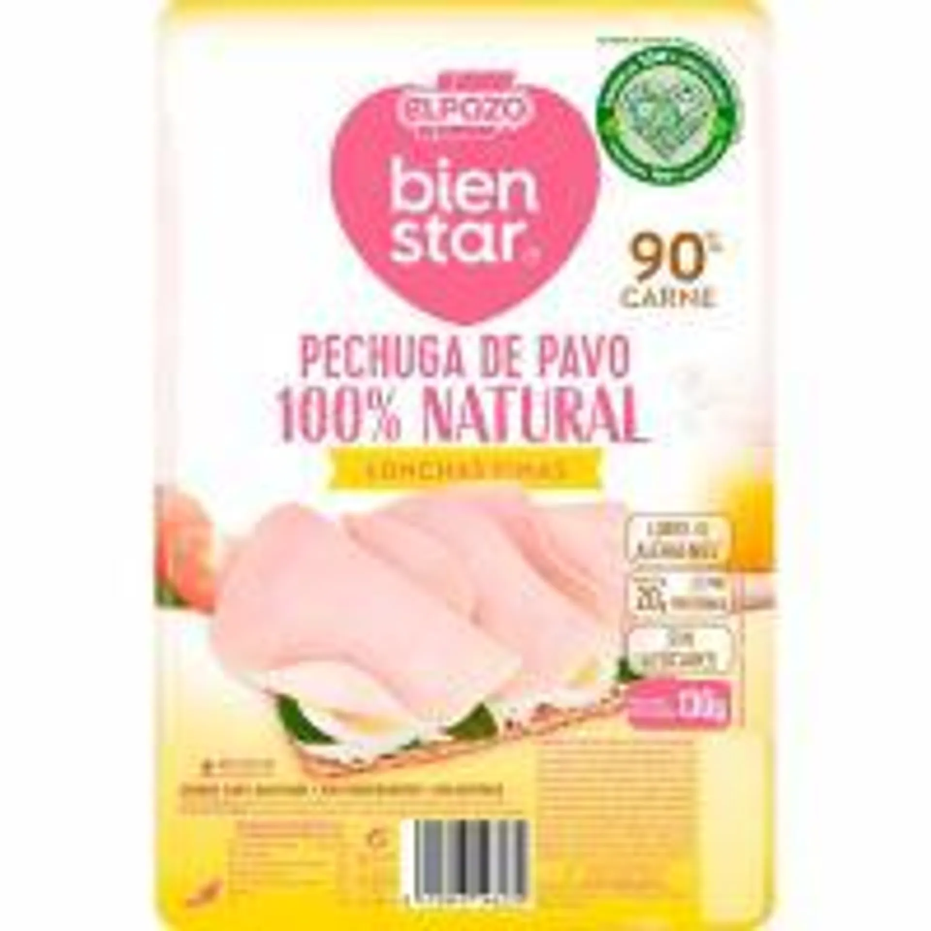 Pechuga de pavo 100% natural ELPOZO BIENESTAR, bandeja 130 g