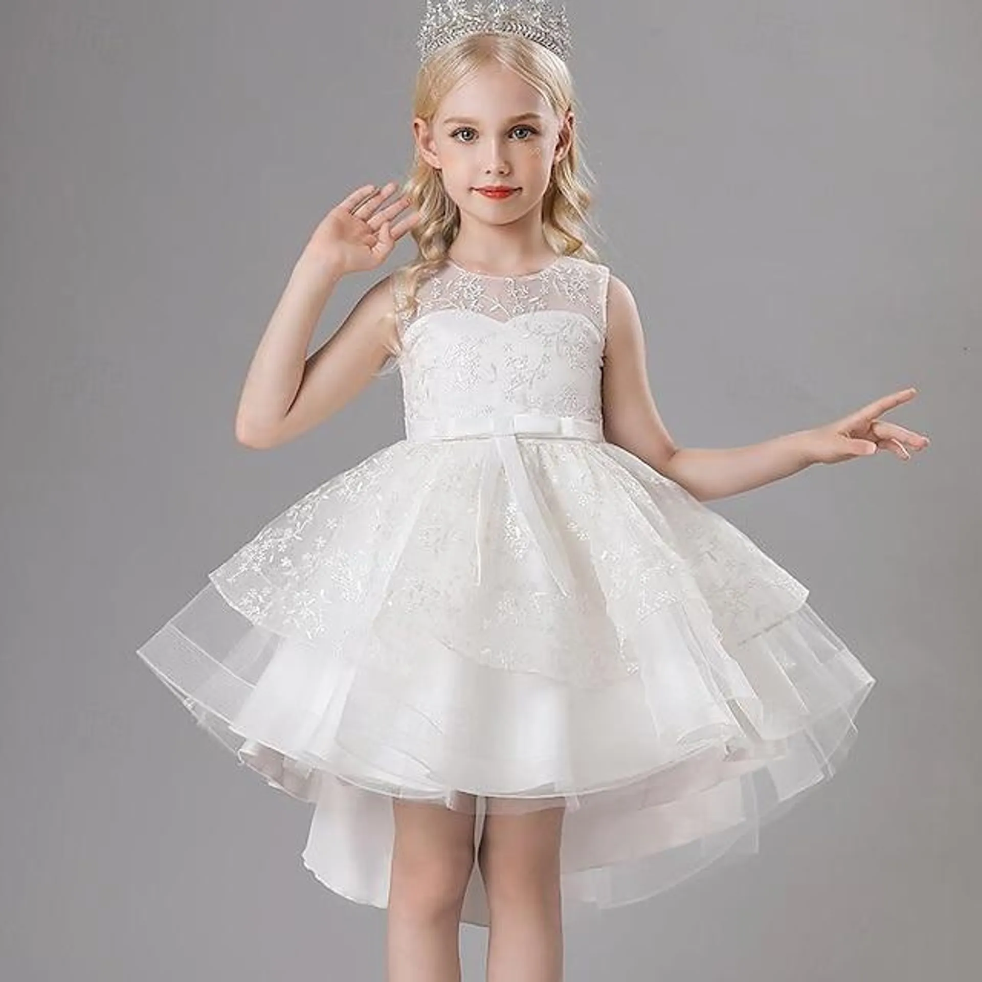 Niños Chica Vestido de Fiesta Color sólido Sin Mangas Rendimiento Malla Princesa Dulce Malla Hasta el Gemelo Vestido tubo Vestido de Tul Verano Primavera Otoño 2-12 años Blanco Rosa Azul cielo