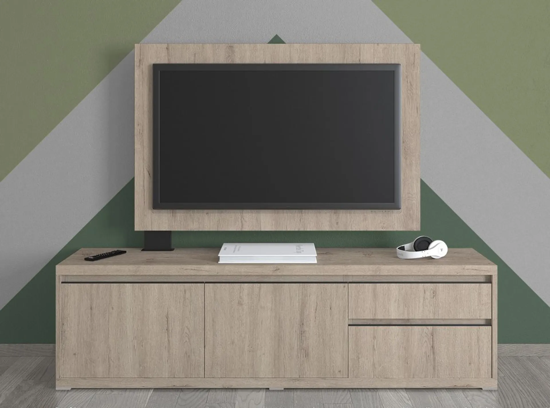 Mueble tv con 2 puertas, 2 cajones y panel 360º