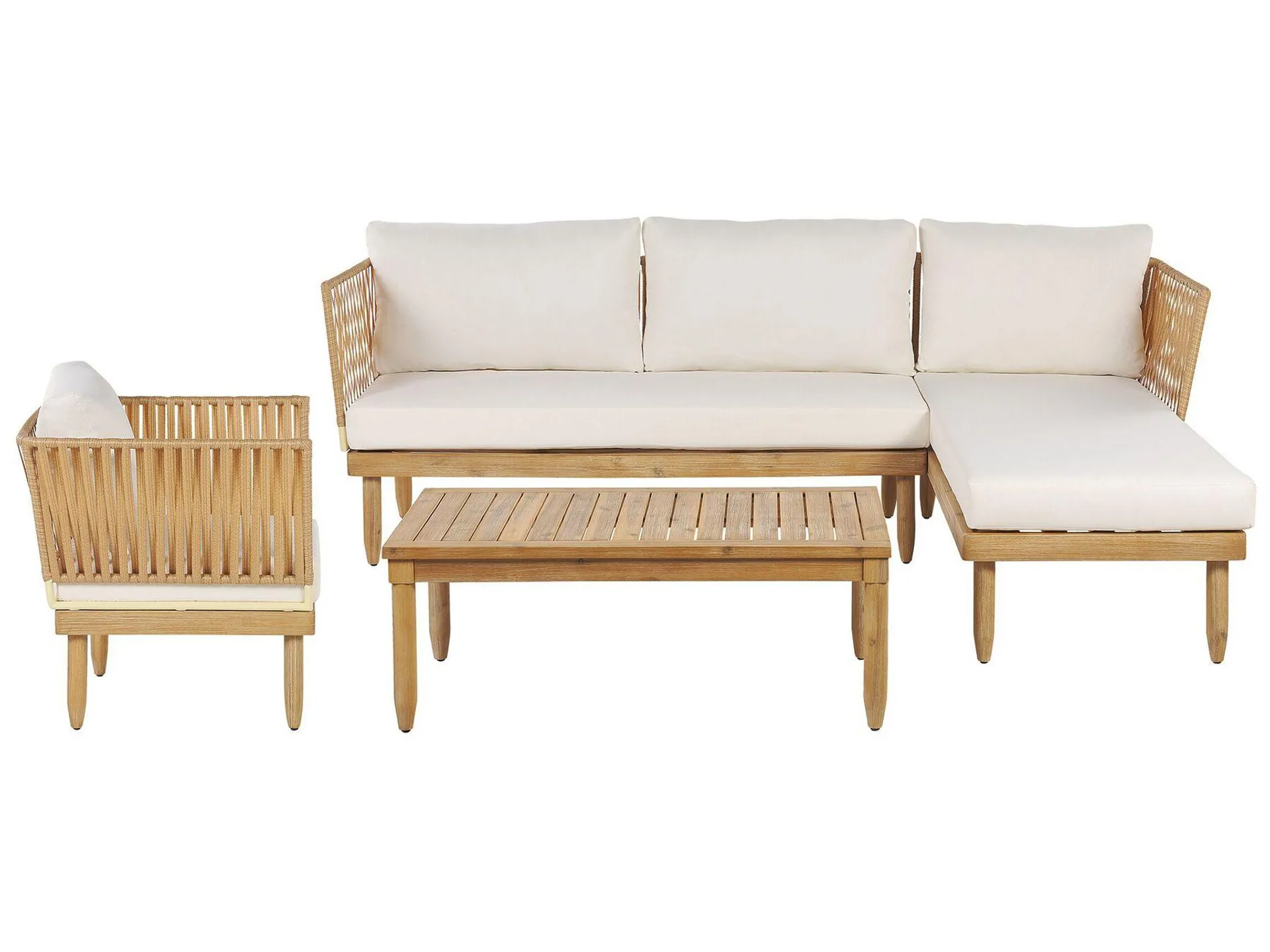 Conjunto longue CREMONA Madera de acacia Blanco crema Izquierda