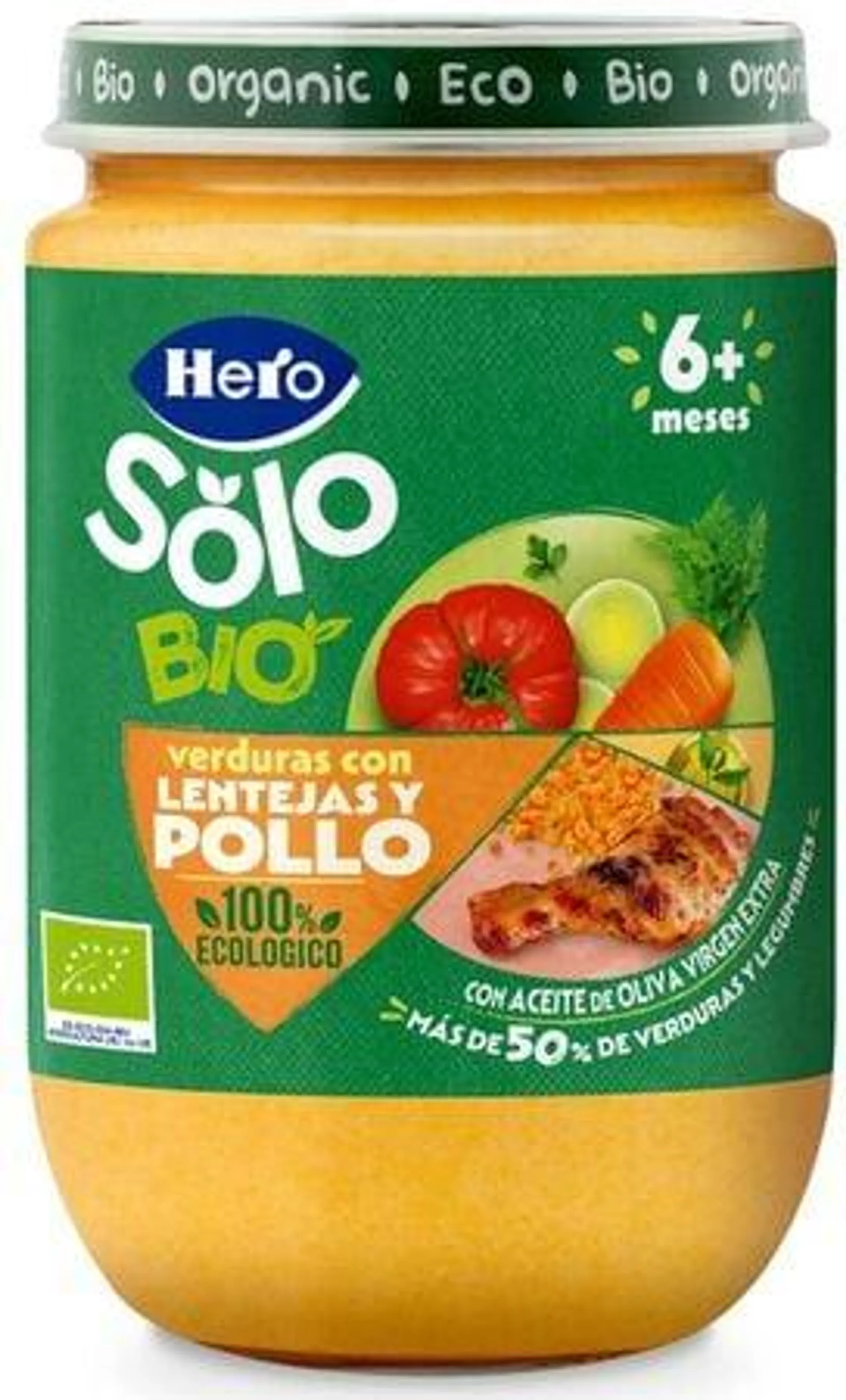 Tarro Hero solo bio verduras lentejas y pollo 190gr