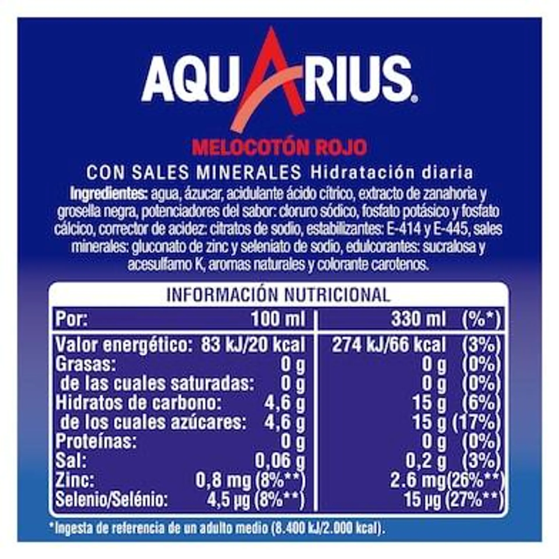 Bebida refrescante de melocotón rojo Aquarius lata 330 ml