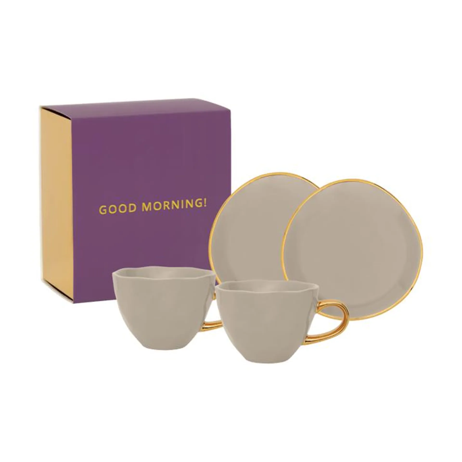 Good Morning gift set Cappuccino mug & saucer 2-pack