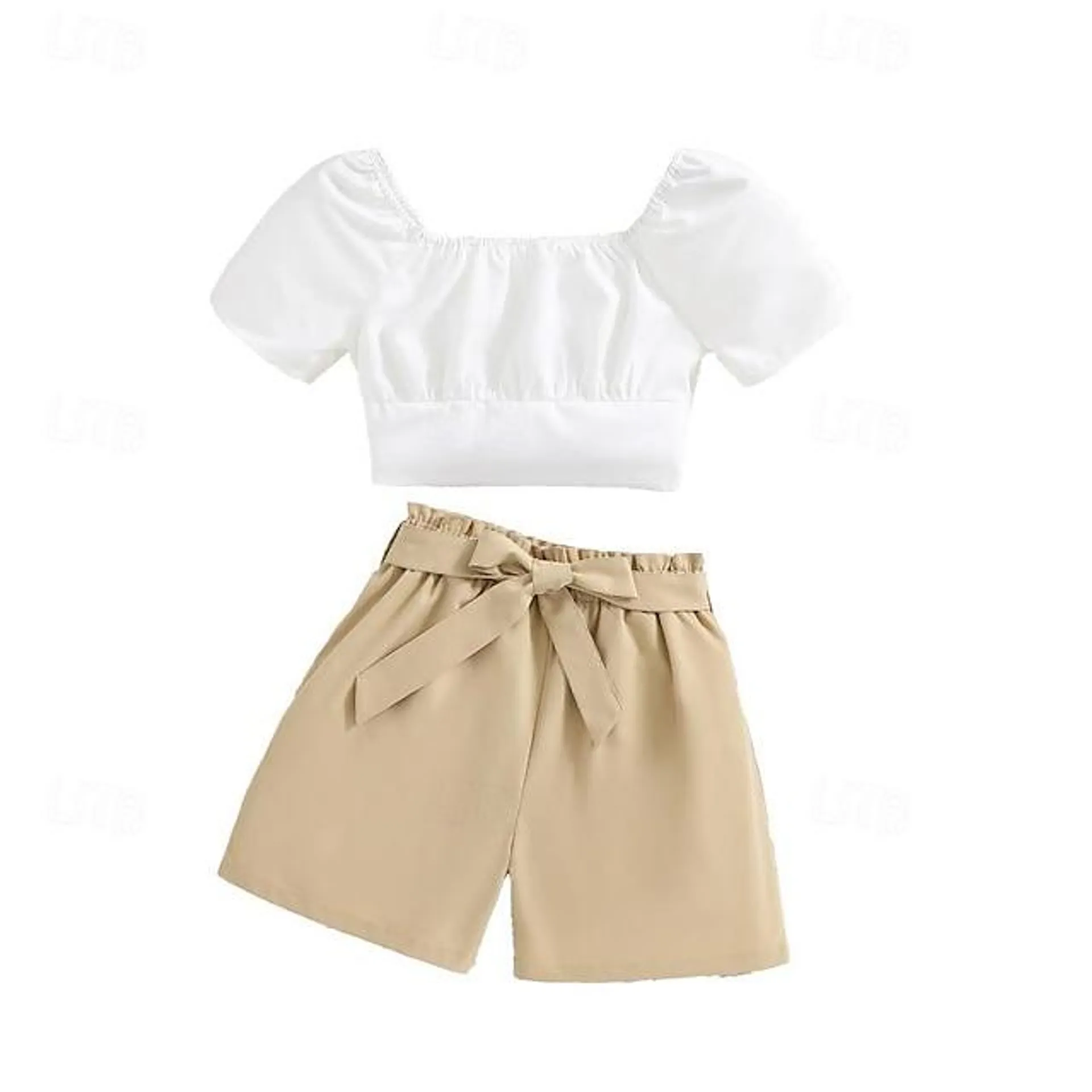 2 Piezas Niños Chica Color sólido Traje de pantalones cortos Conjunto Manga Corta Moda Exterior 3-7 años Verano Blanco