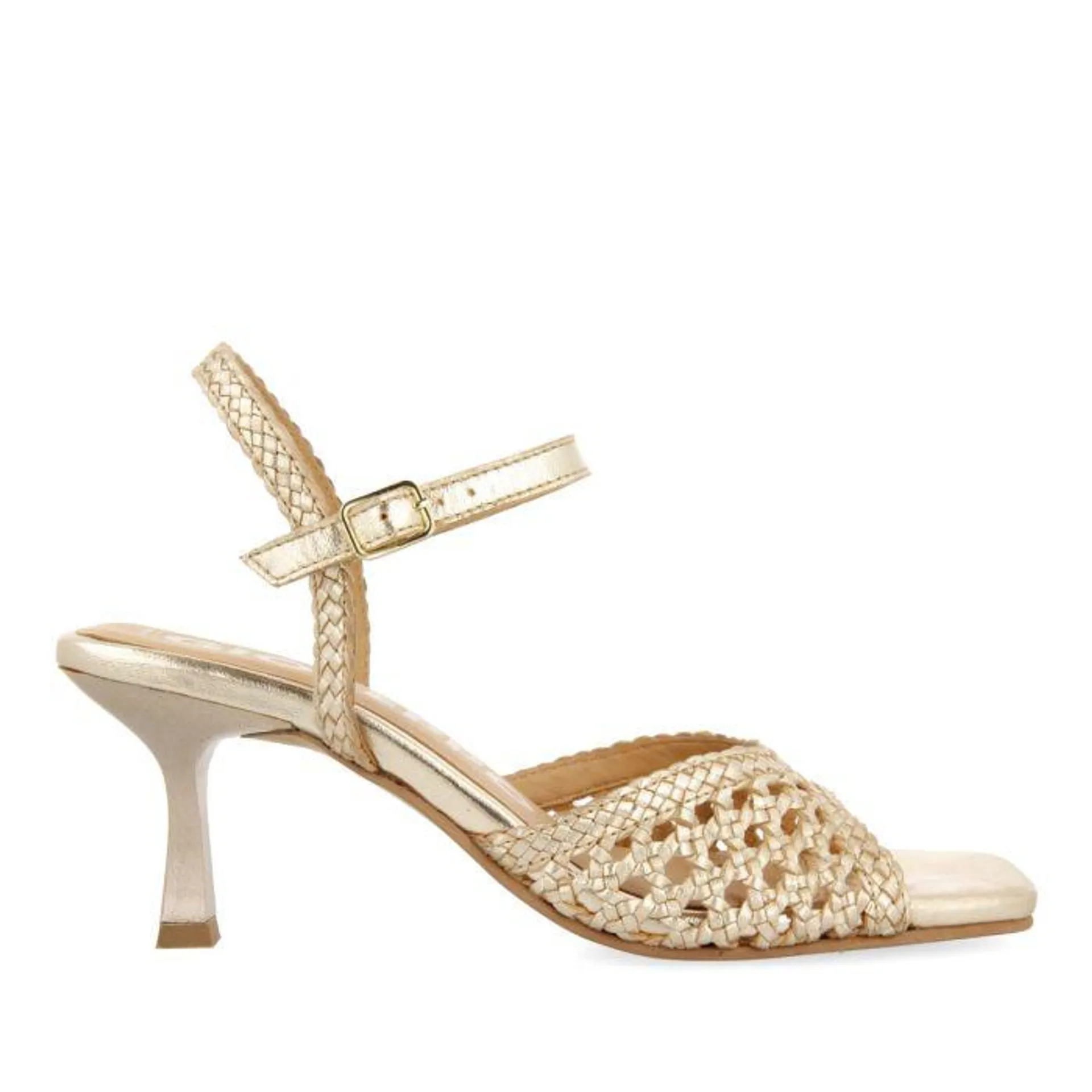 GOLDEN HIGH HEEL SANDALS WITH BRAIDED LEATHER FOR WOMEN DURSELEY