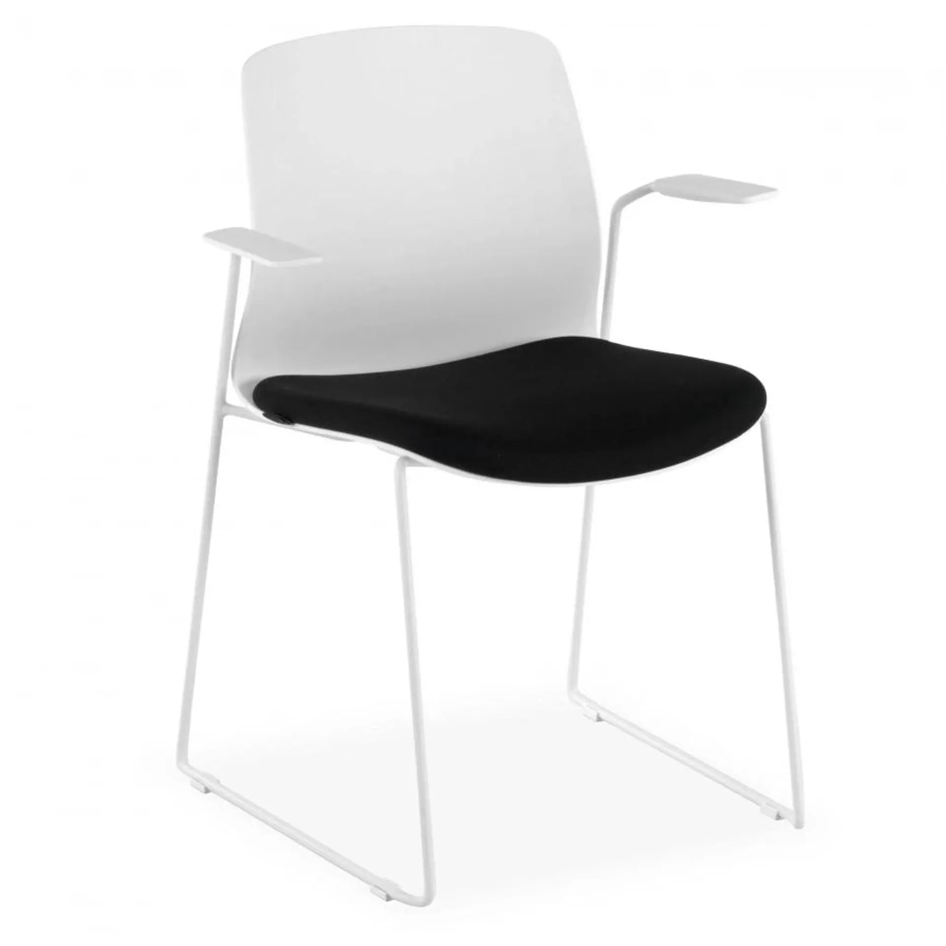 Silla confidente Swing, con brazos, Estructura cromada - Blanco/Negro