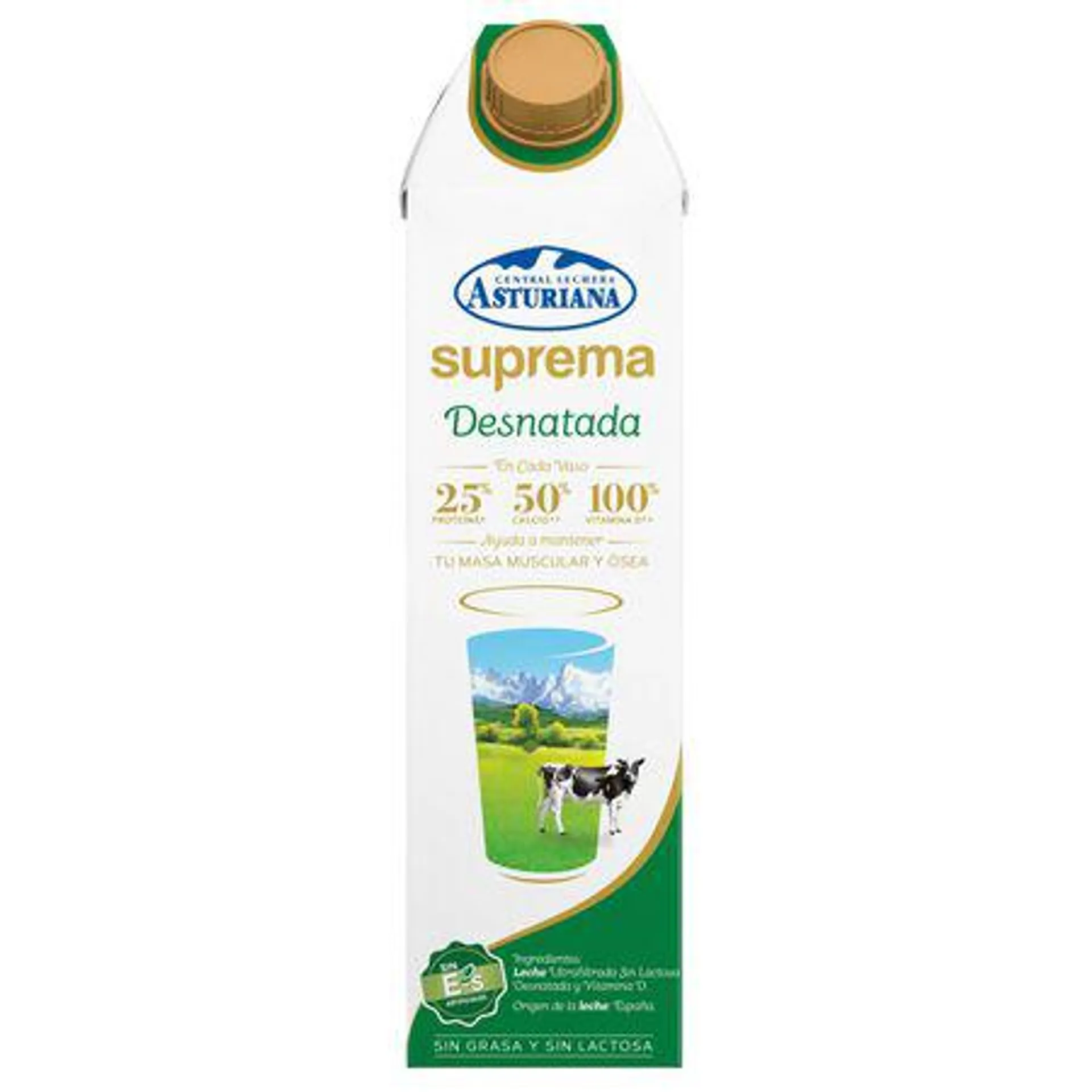 Leche sin lactosa Asturiana 1L suprema desnatada