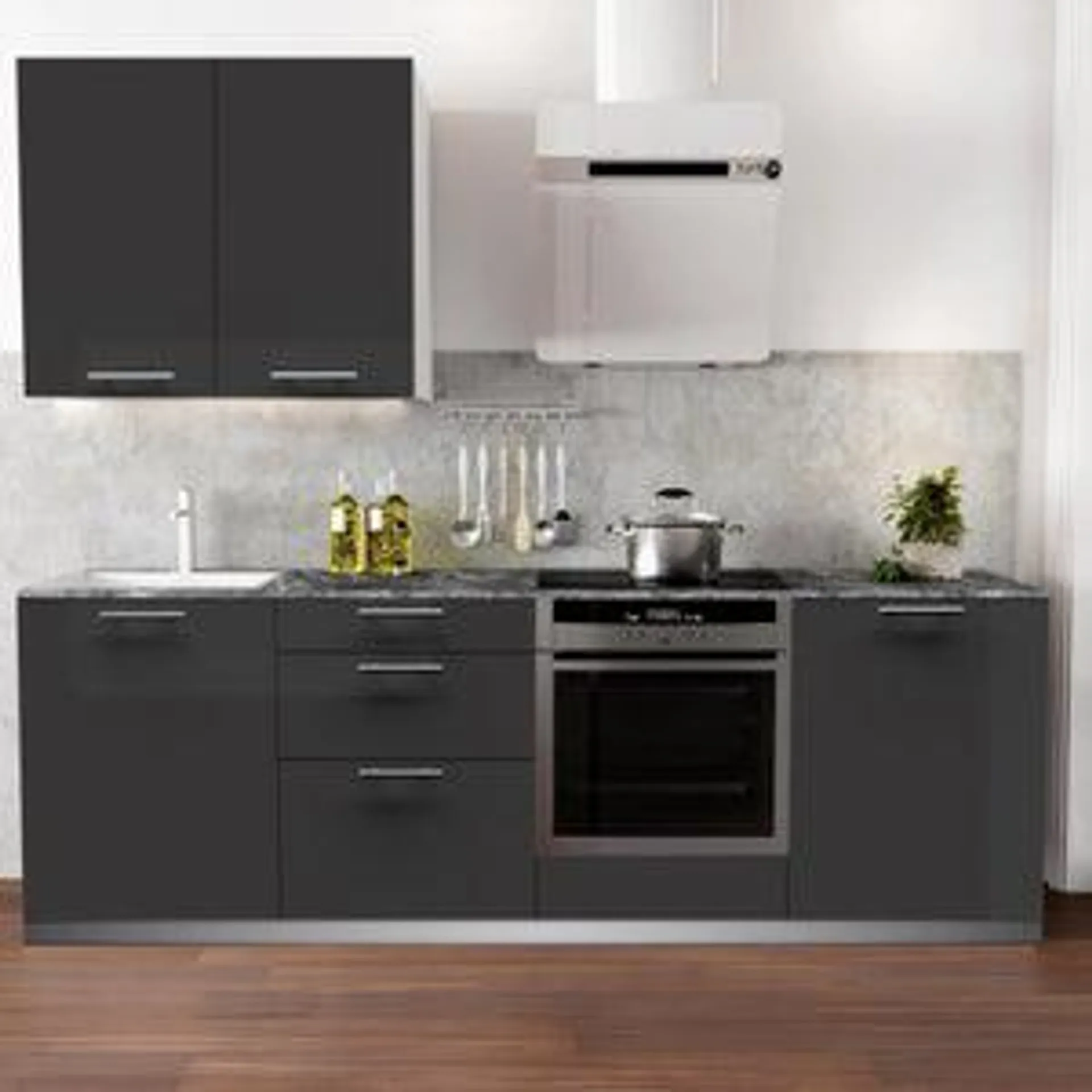 Cocina en kit Atenas antracita br 240 cm con 1 módulo alto + 4 módulos bajos