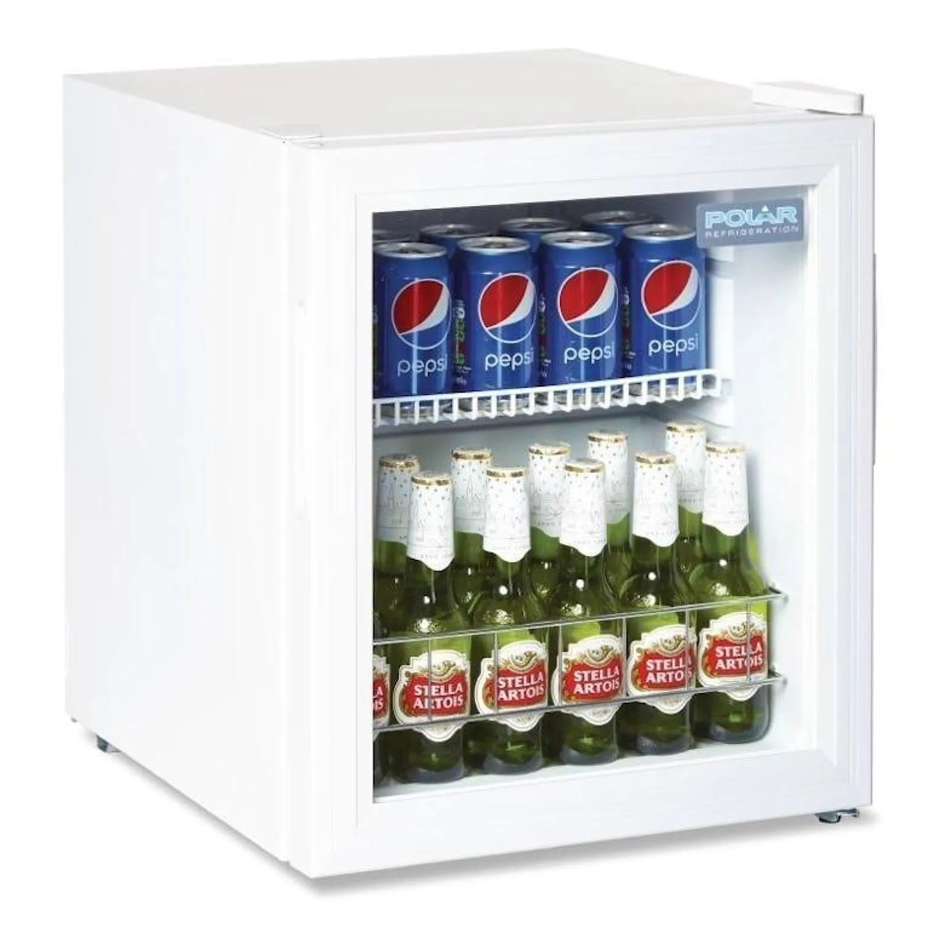 Frigorífico expositor para bebidas, blanco, con puerta de vidrio, sobre mostrador, Polar 46L DM071