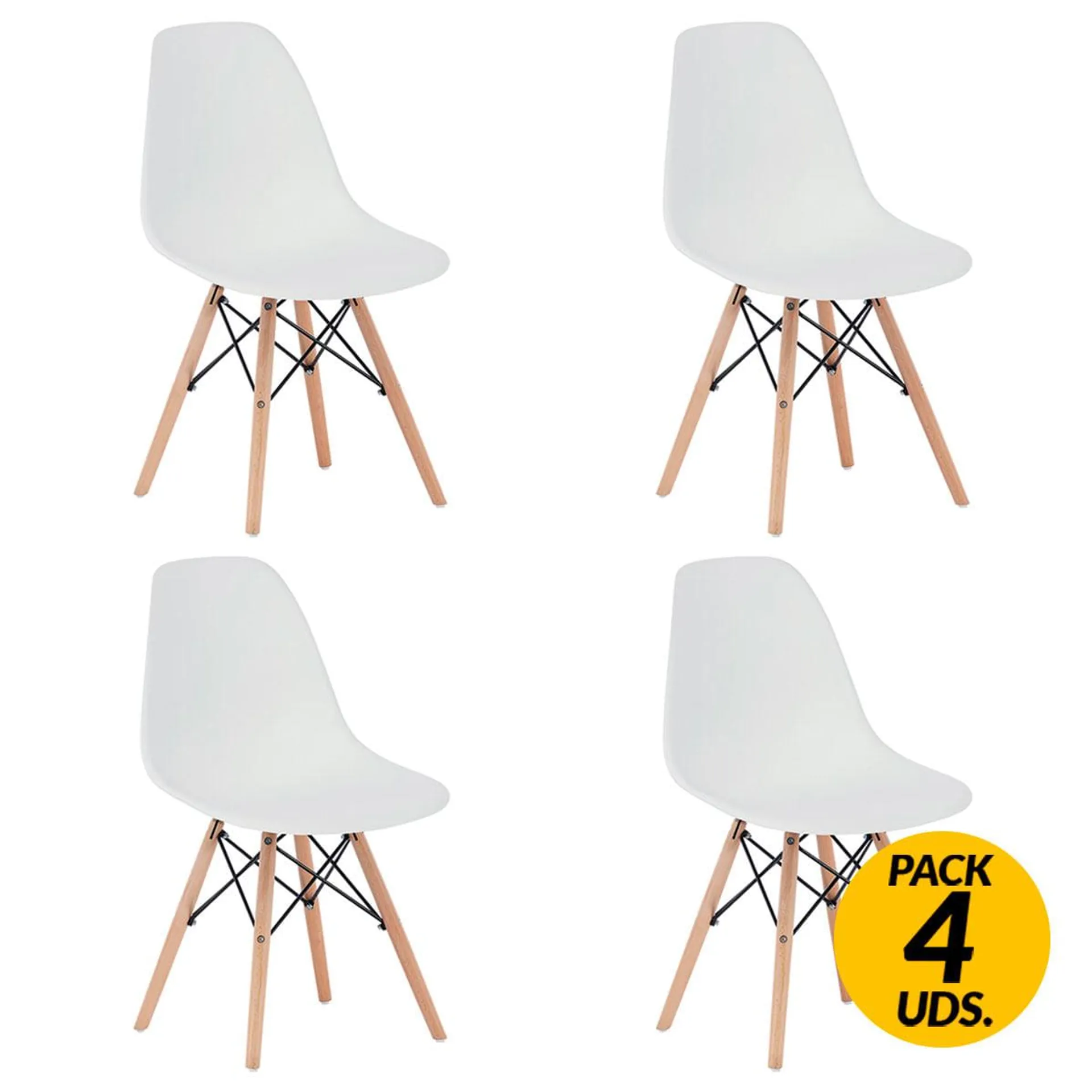 Pack de 4 sillas de comedor París estilo nórdico 82x51x46 cm