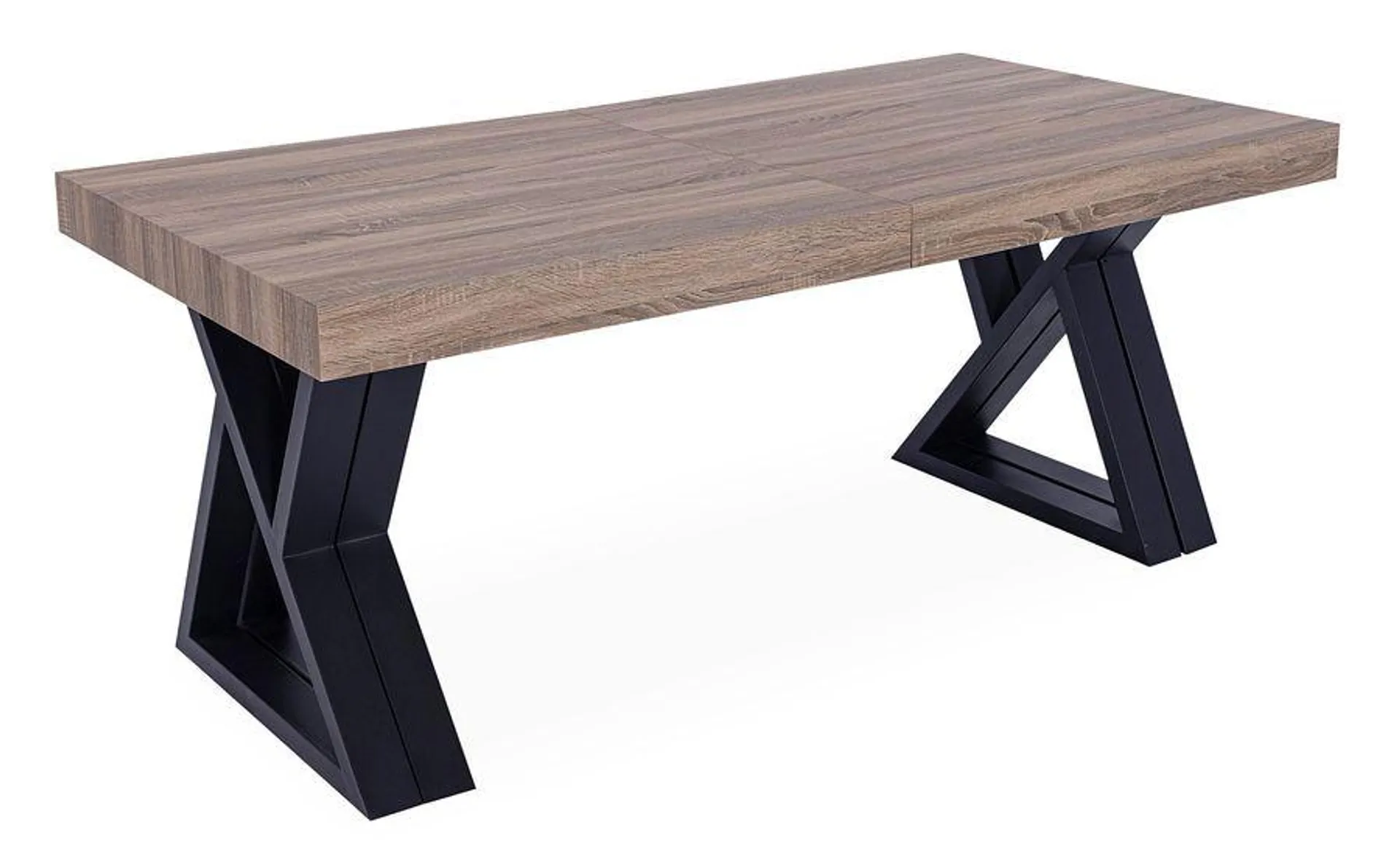 Mesa de diseño extensible 180-285cm Zilmane XL Patas de metal Negro y Madera Sonoma