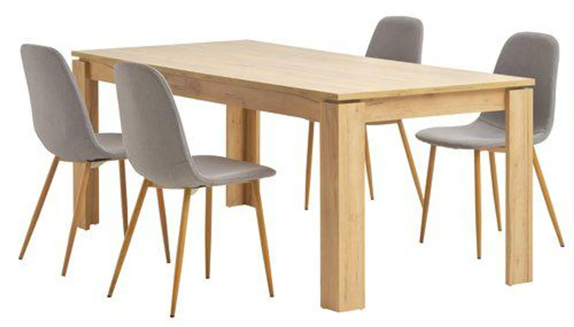 Mesa LINTRUP L190/280 roble + 4 sillas TINGLEV gris/roble