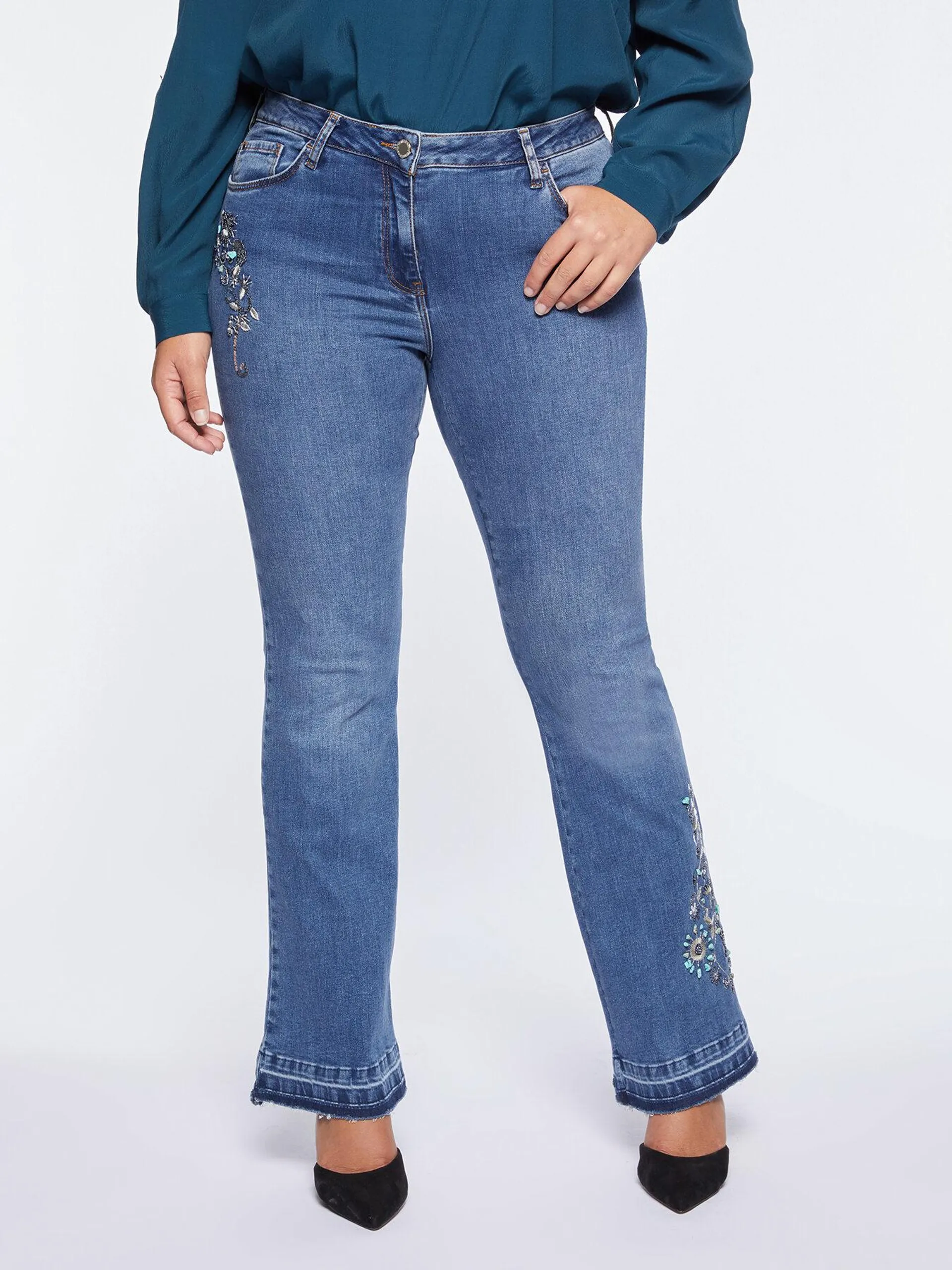 Jeans flare Turchese con ricco ricamo