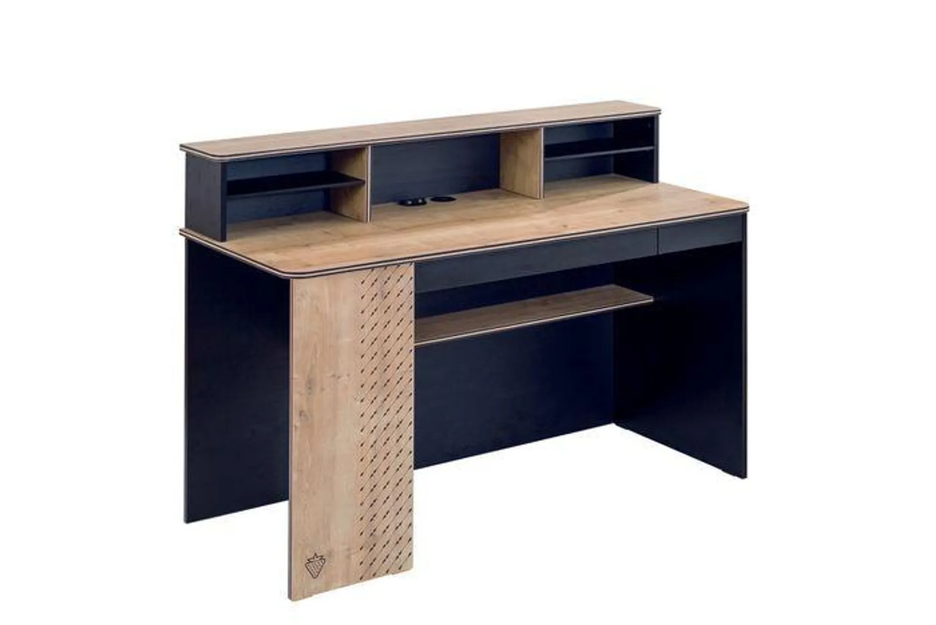 Escritorio Yessuf con estante y puerto USB L138cm Madera clara y Negro