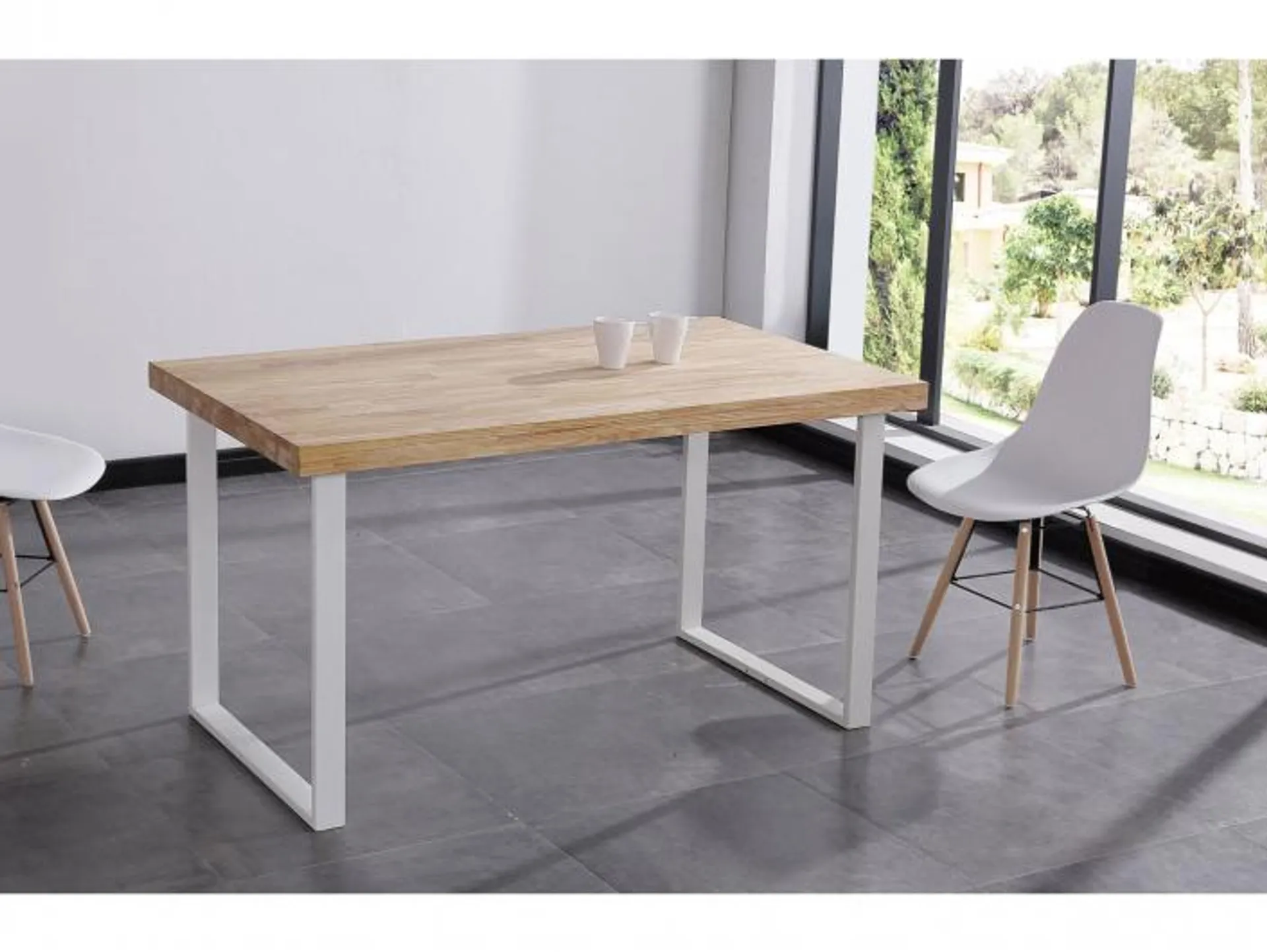 Mesa de comedor fija de 140 cm color natural roble-blanco