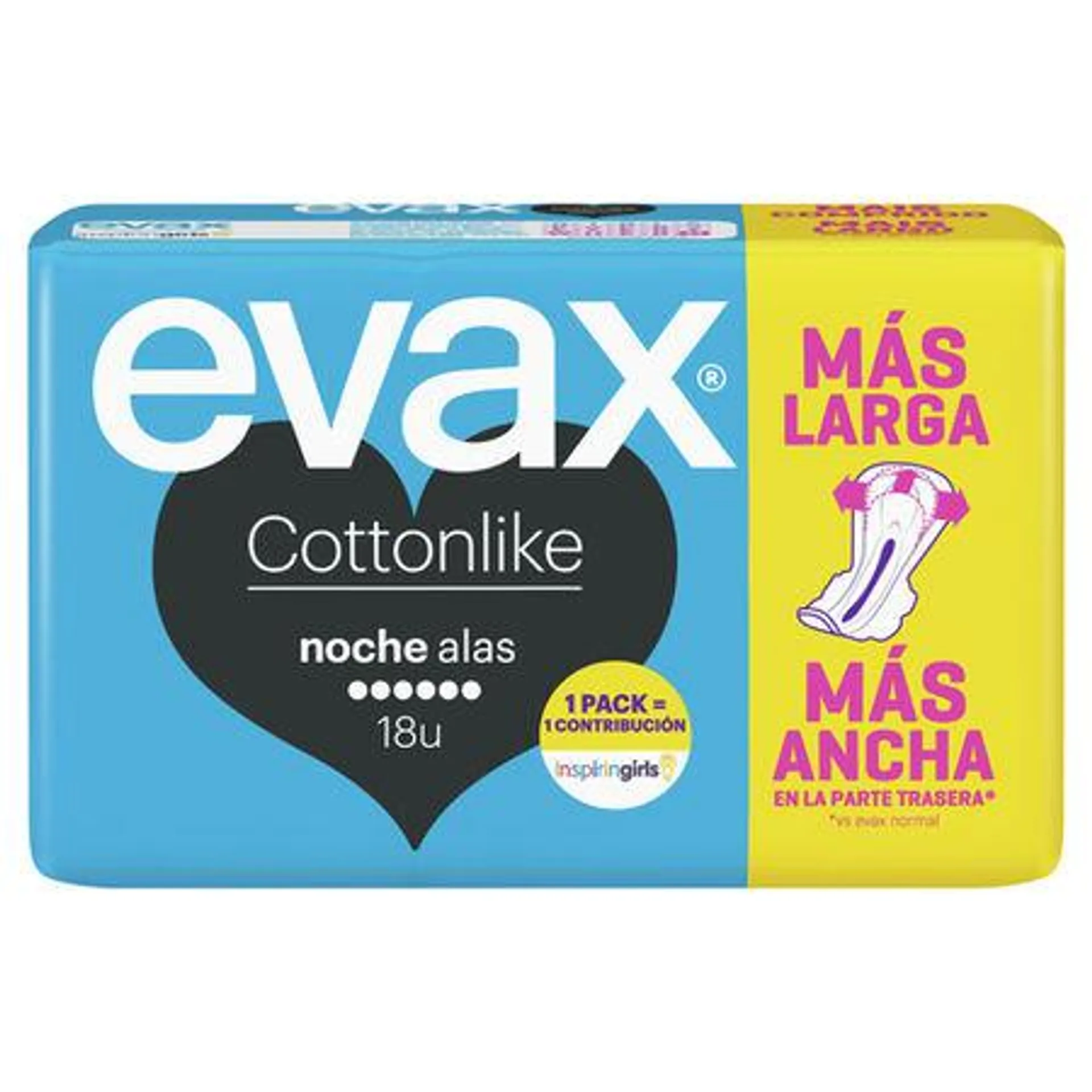 Compresas con alas cottonlike Evax 18 uds noche