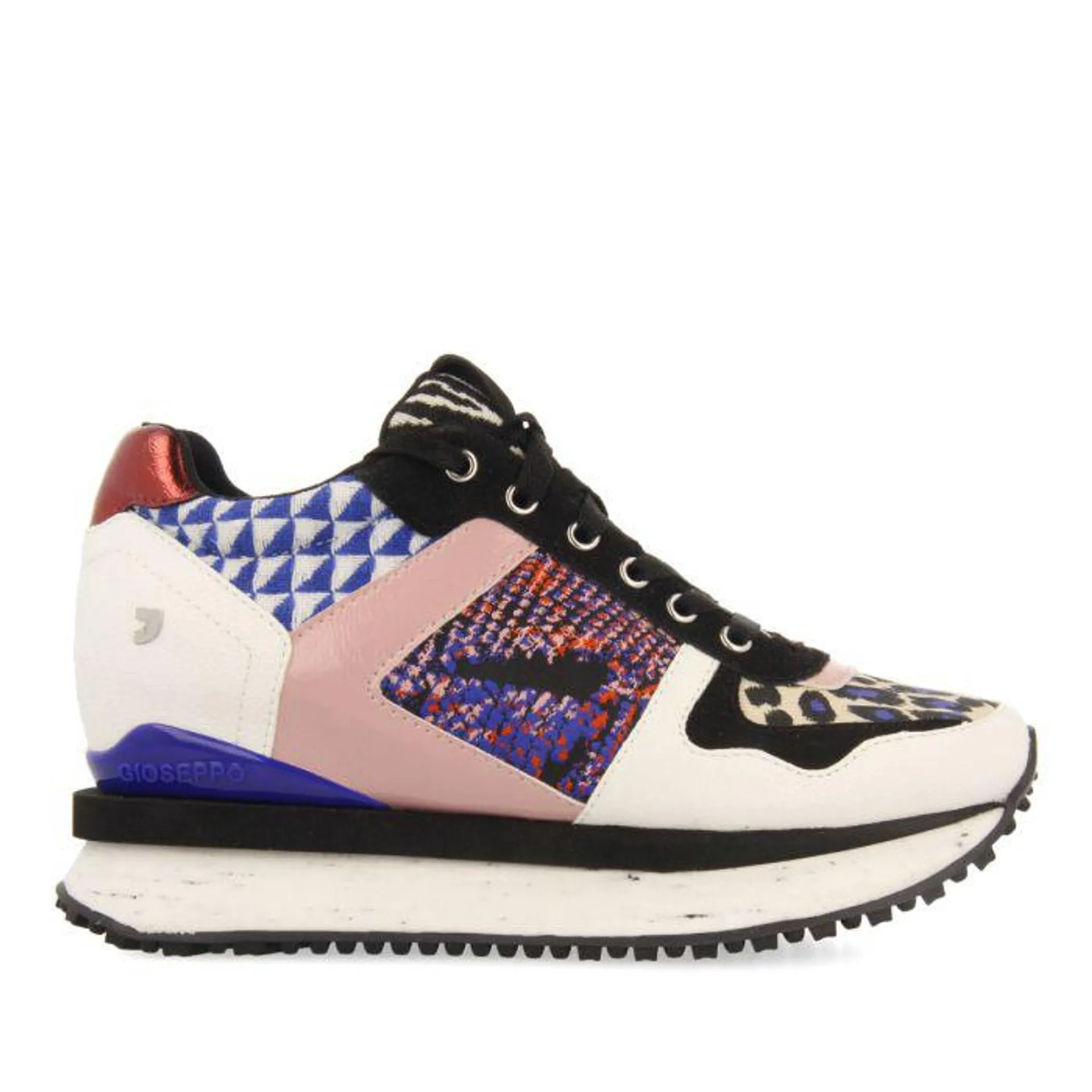 Findel women's multicoloured sneakers with inner wedges, black and white pieces and red, blue and pink details