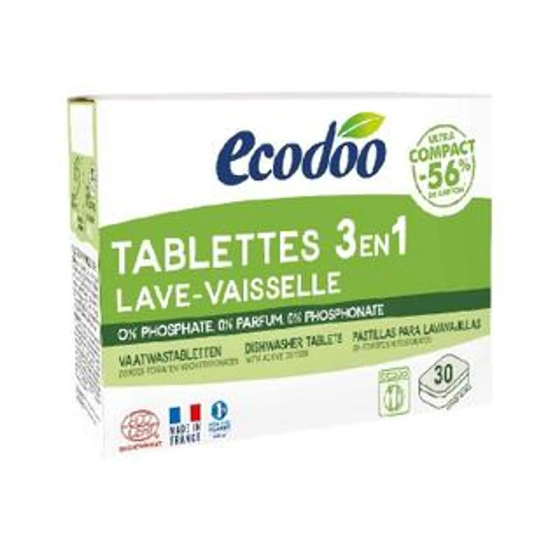 Pastillas para Lavavajillas 3 en 1 Ecodoo 30 x 12 g