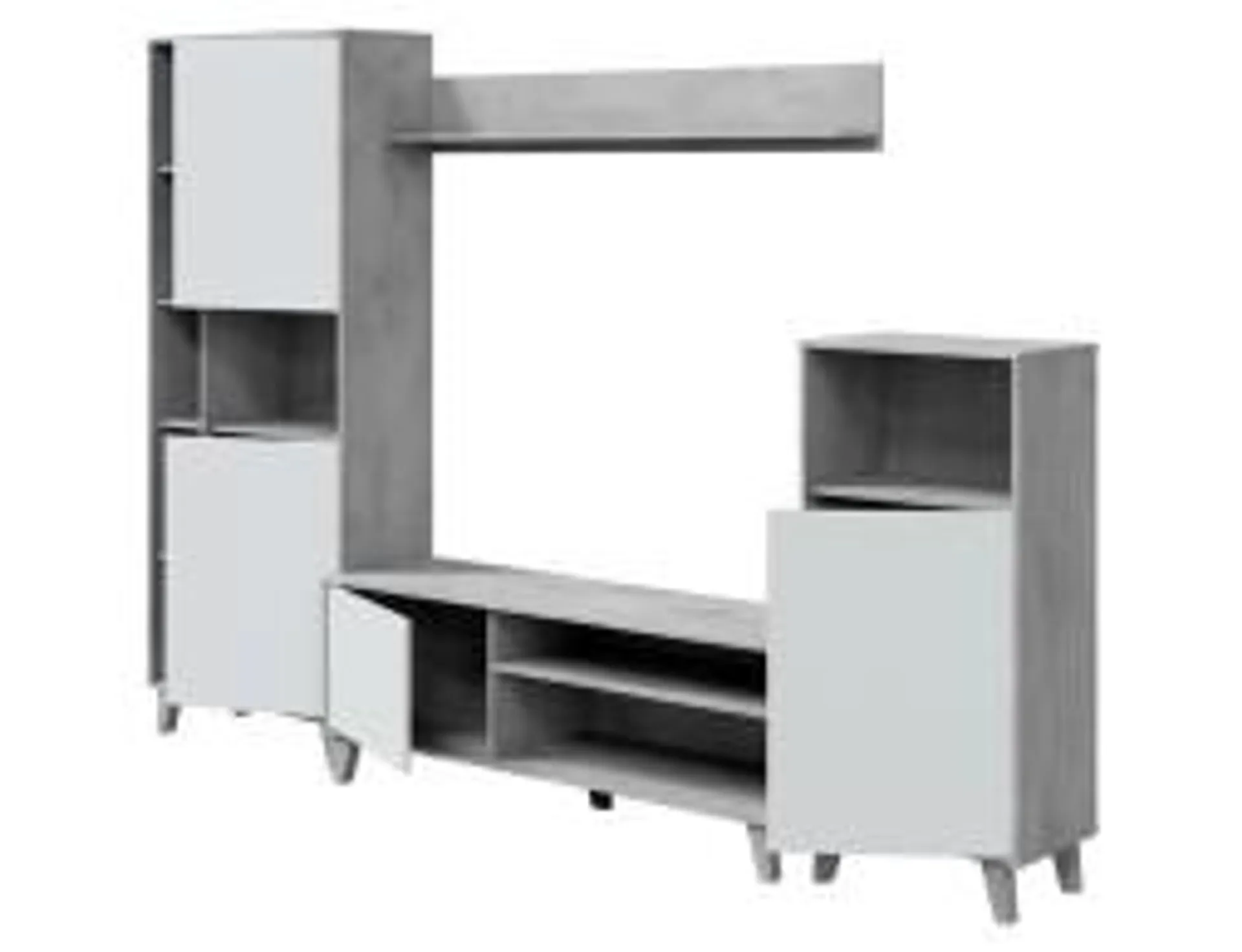 Mueble Tv Modular Zoe Cemento Y Blanco Artik