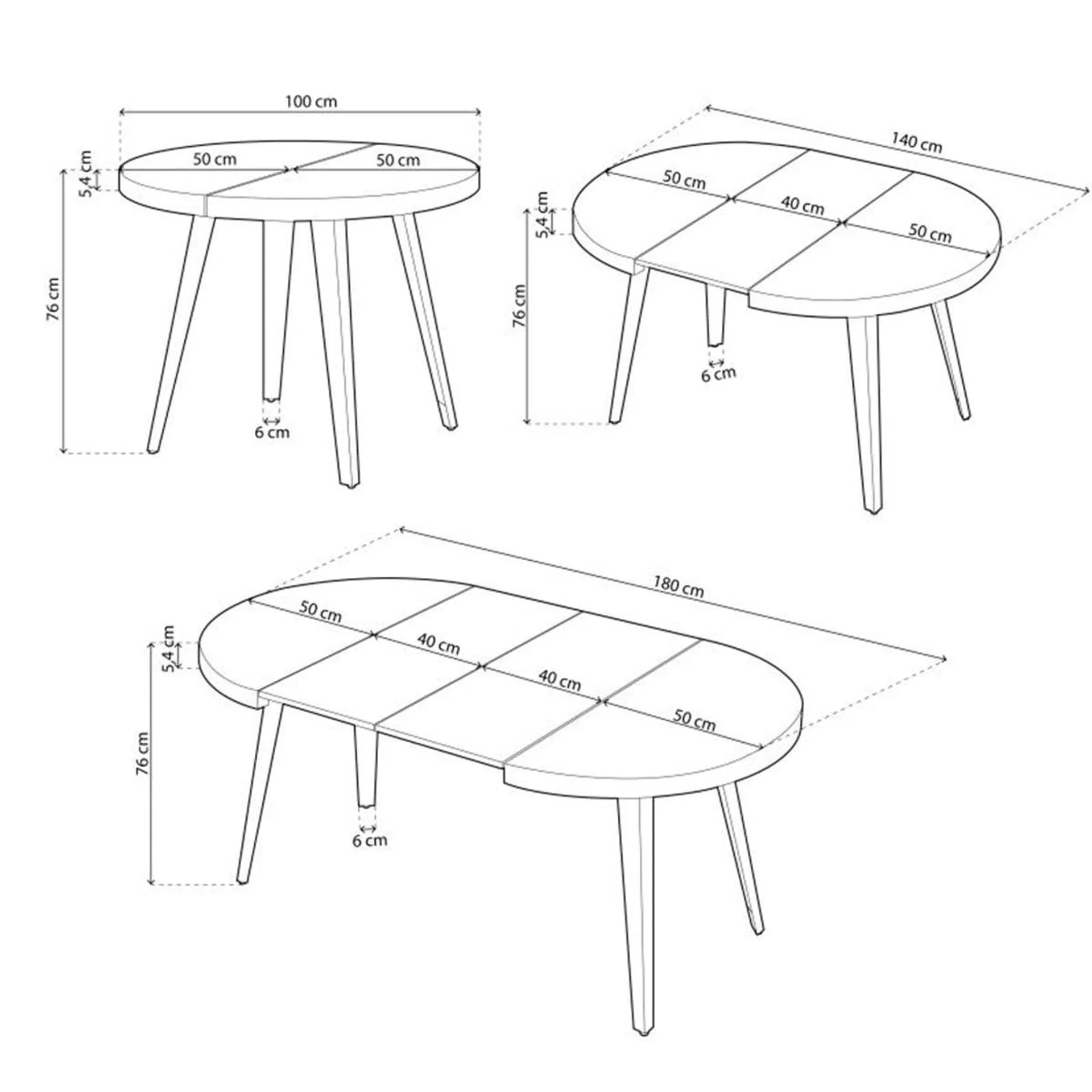 Mesa de comedor Berg extensible forma redonda 76x100-140-180x100 cm