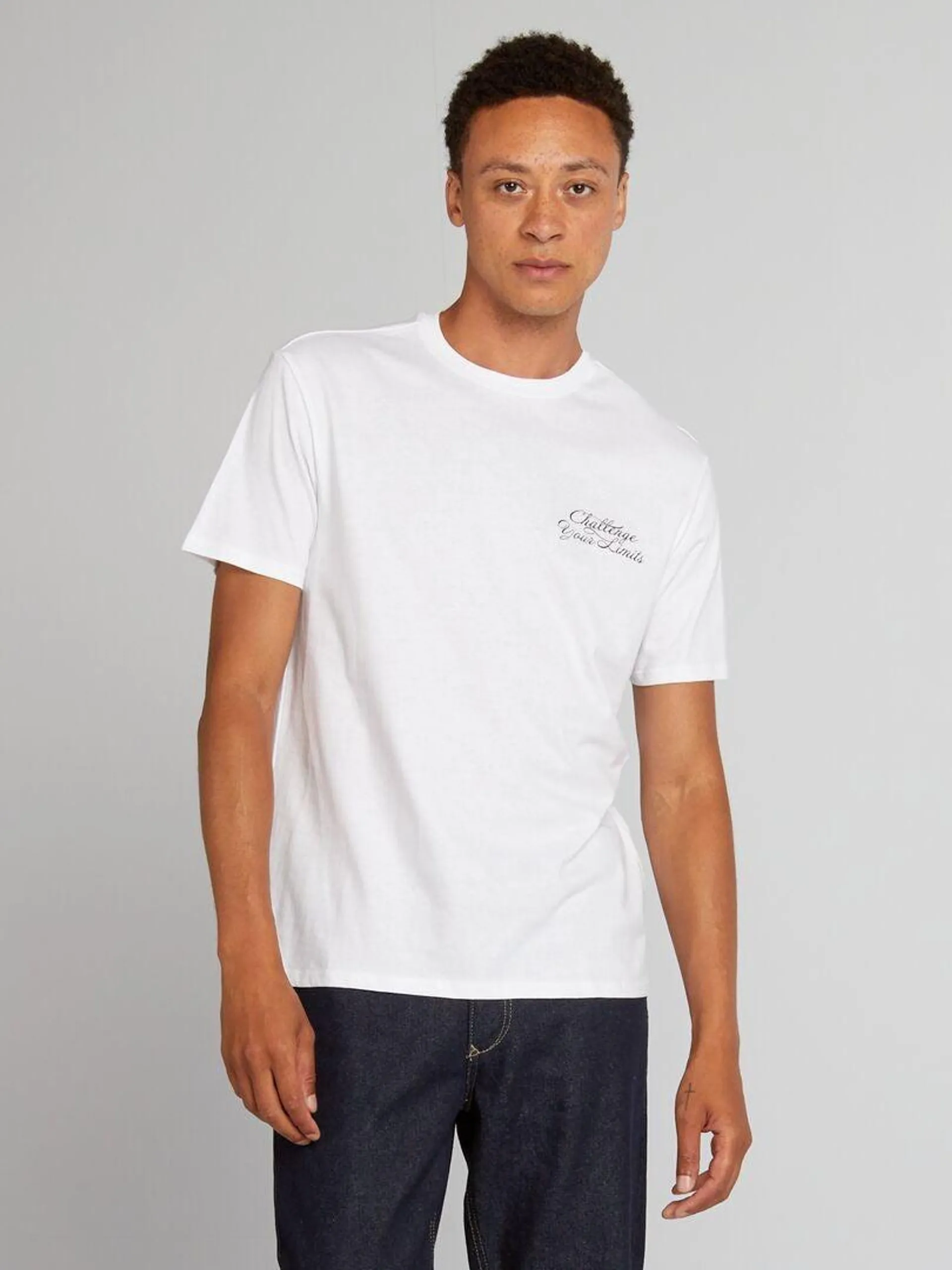 Camiseta de algodón estampada con corte recto - BLANCO