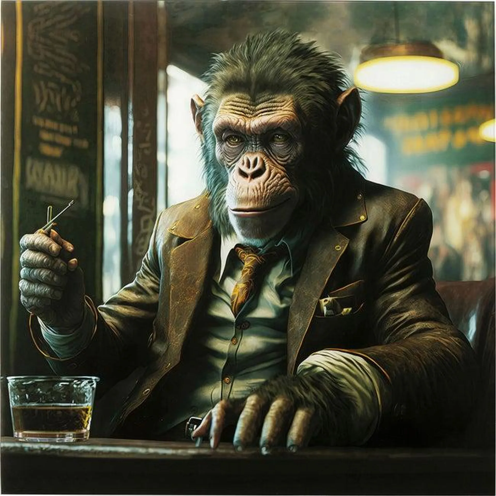 Cuadro cristal Drinking Monkey 100x100cm