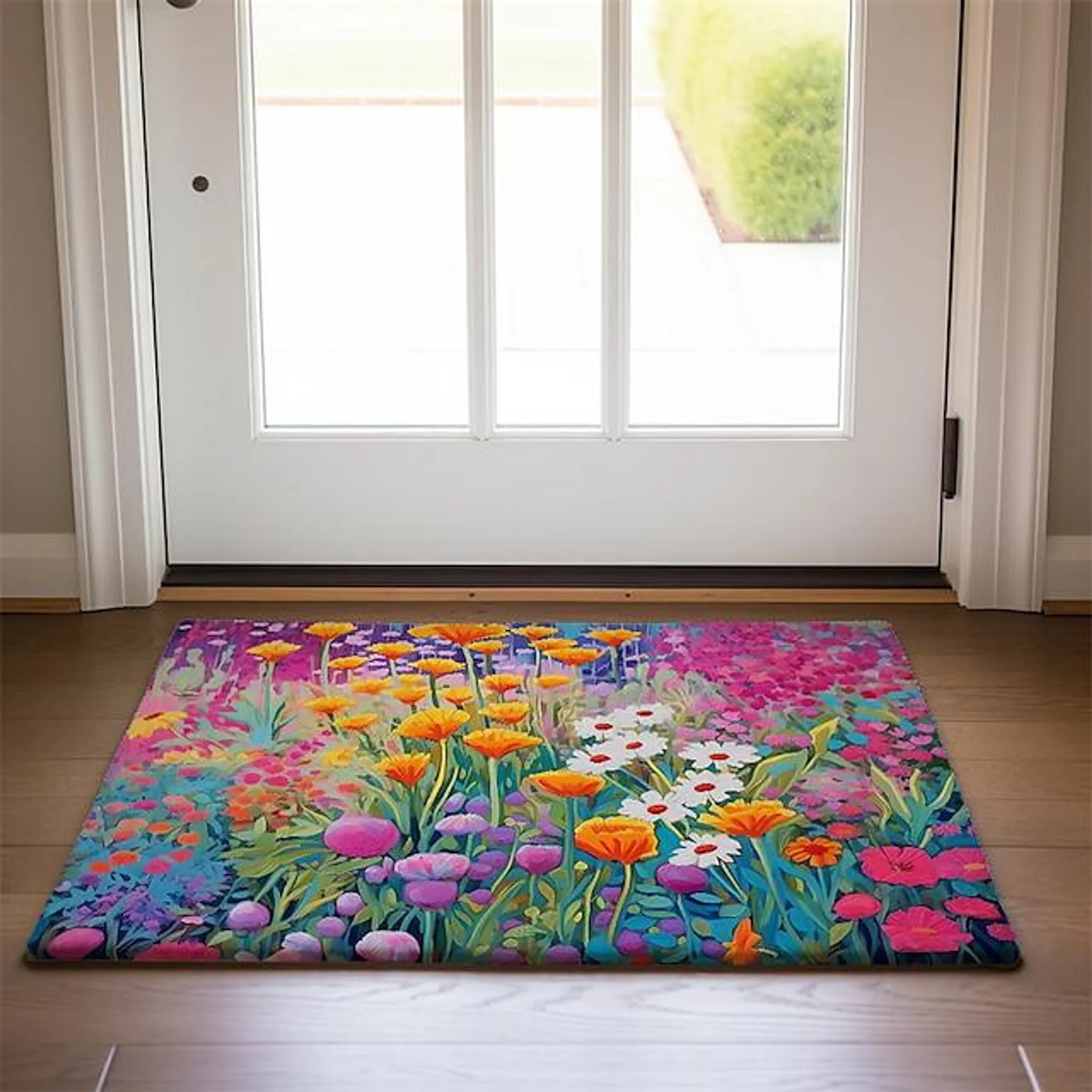 Colorful Flowers Doormat Non-Slip Oil Proof Rug Indoor Outdoor Mat Bedroom Decor Bathroom Mat Entrance Rug Door Mat