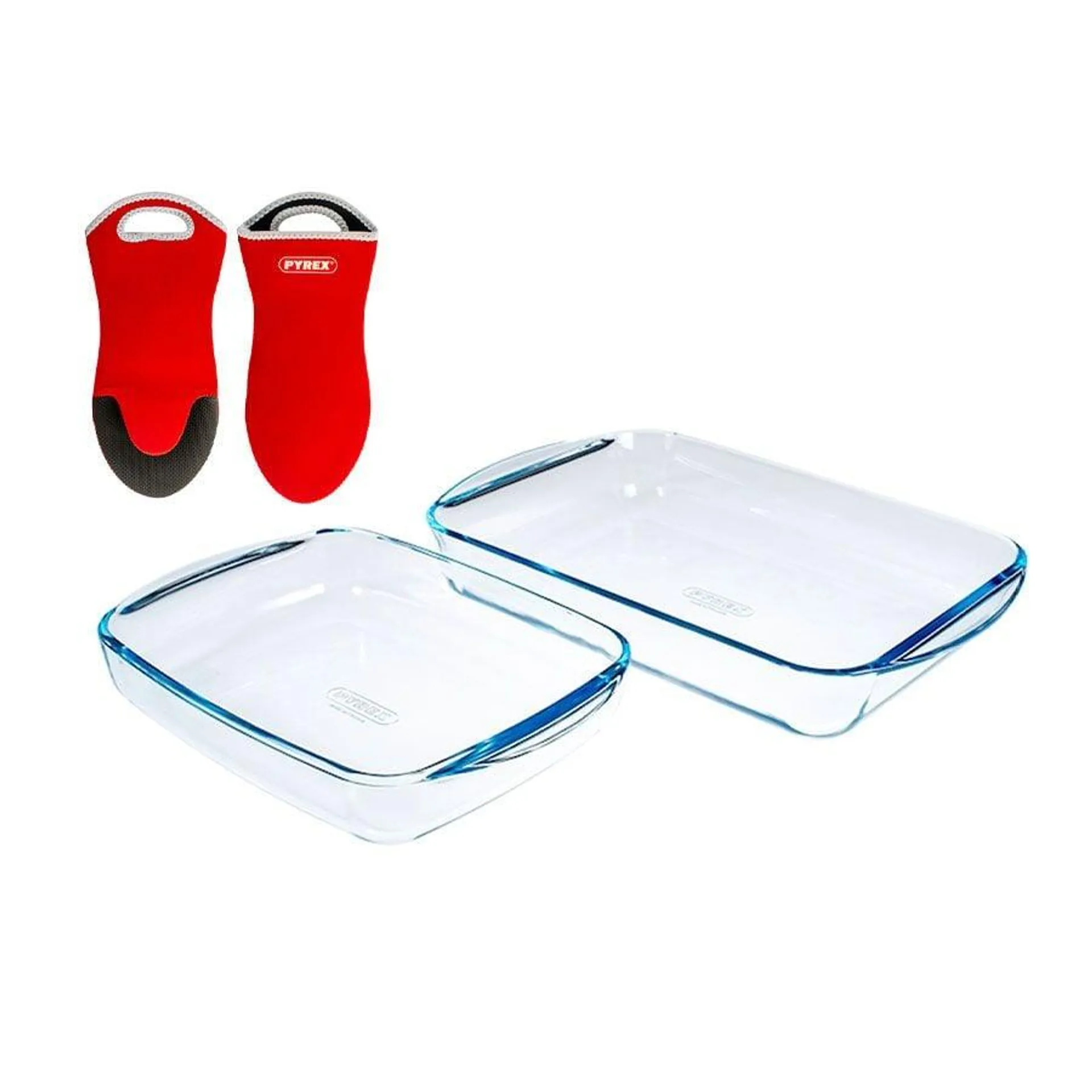 Jgo. 2 bandejas rect. con guante Pyrex