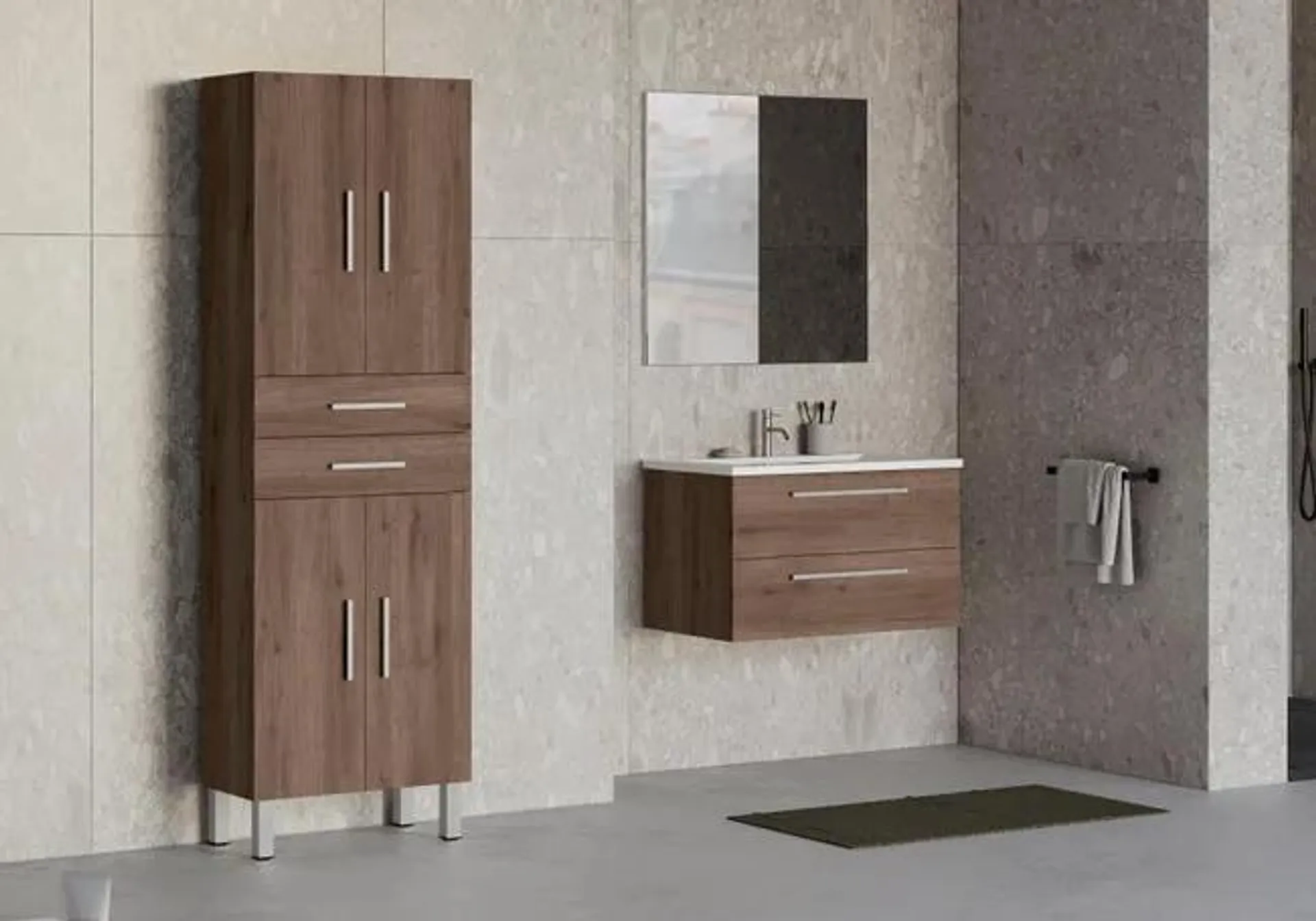 Mueble de baño con lavabo Madrid roble oscuro 80x45 cm Ver detalles del producto