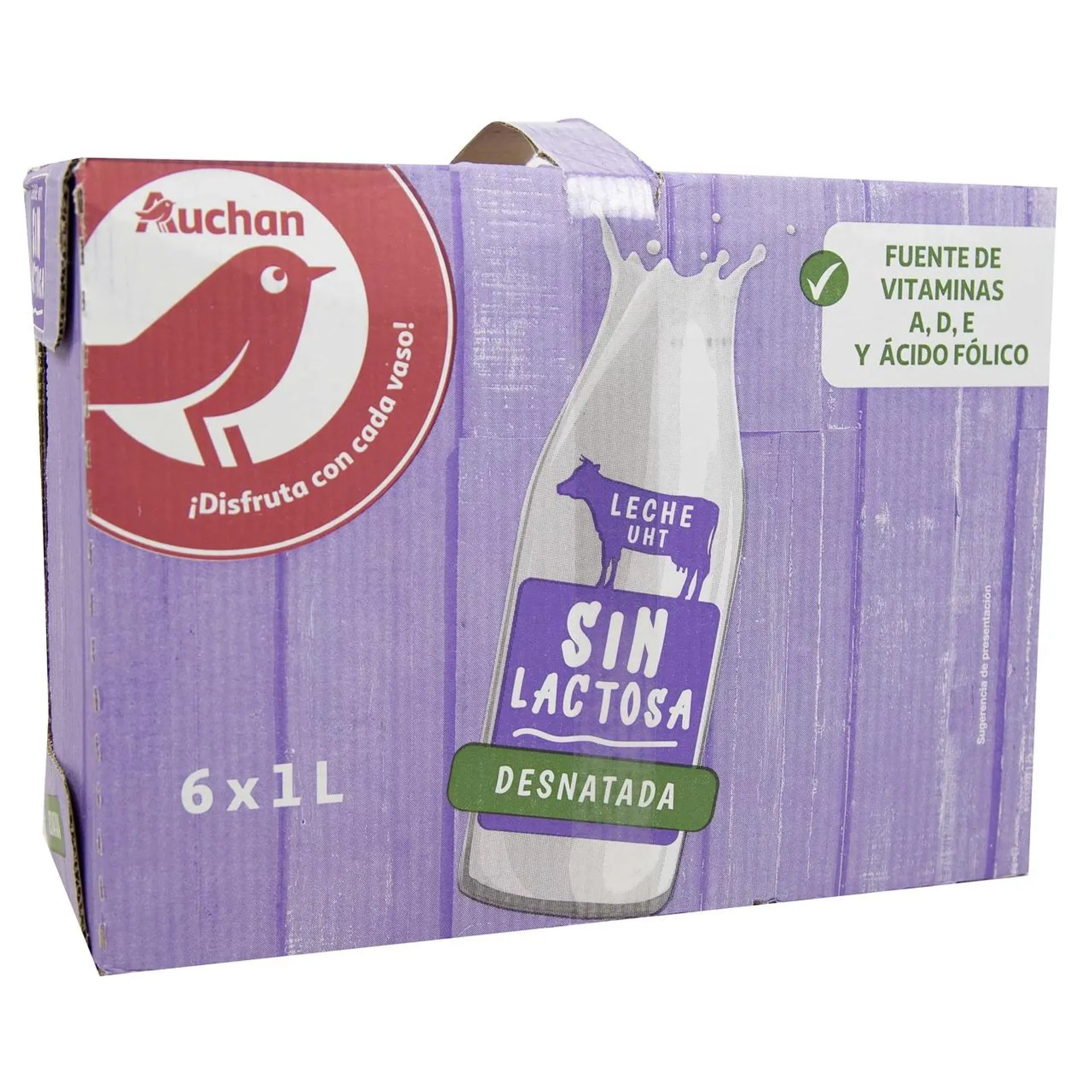 AUCHAN Leche desnatada de vaca, sin lactosa 6 x 1l. Producto Alcampo