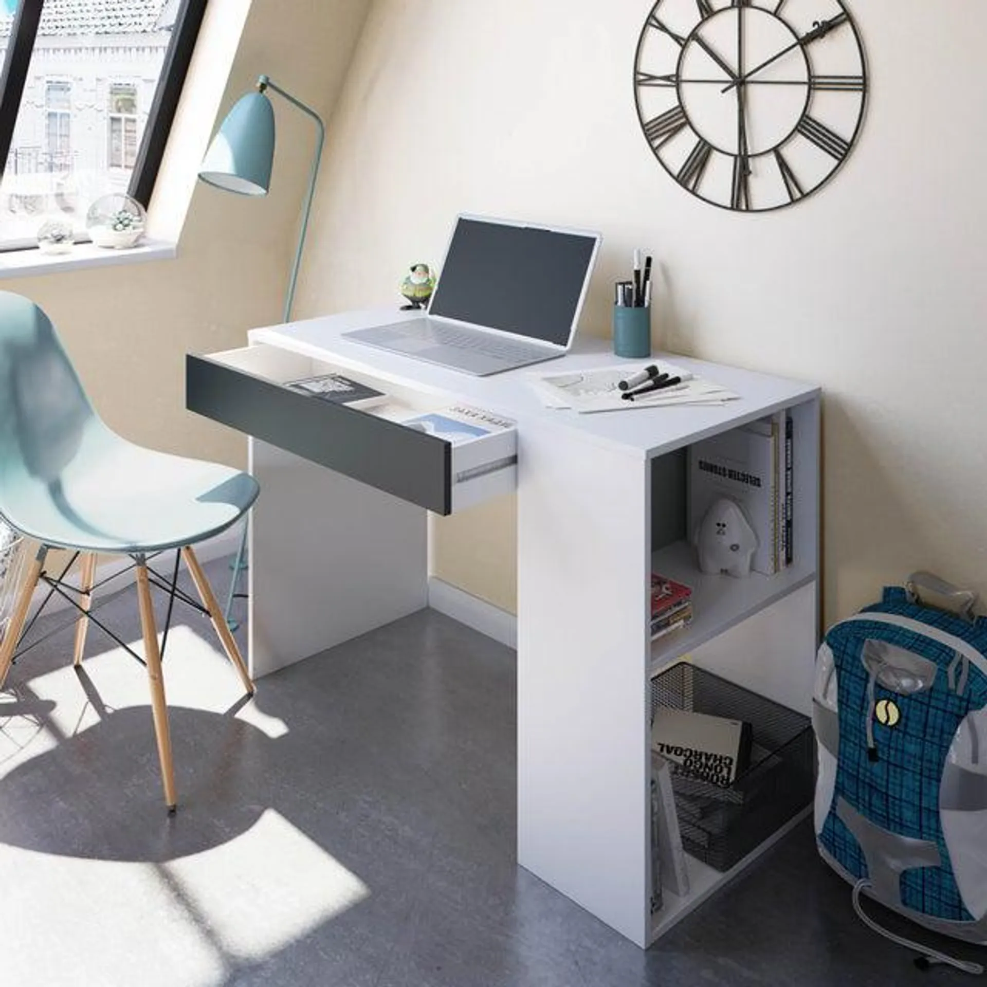 Mesa de escritorio de melamina blanco de 101x73x50cm