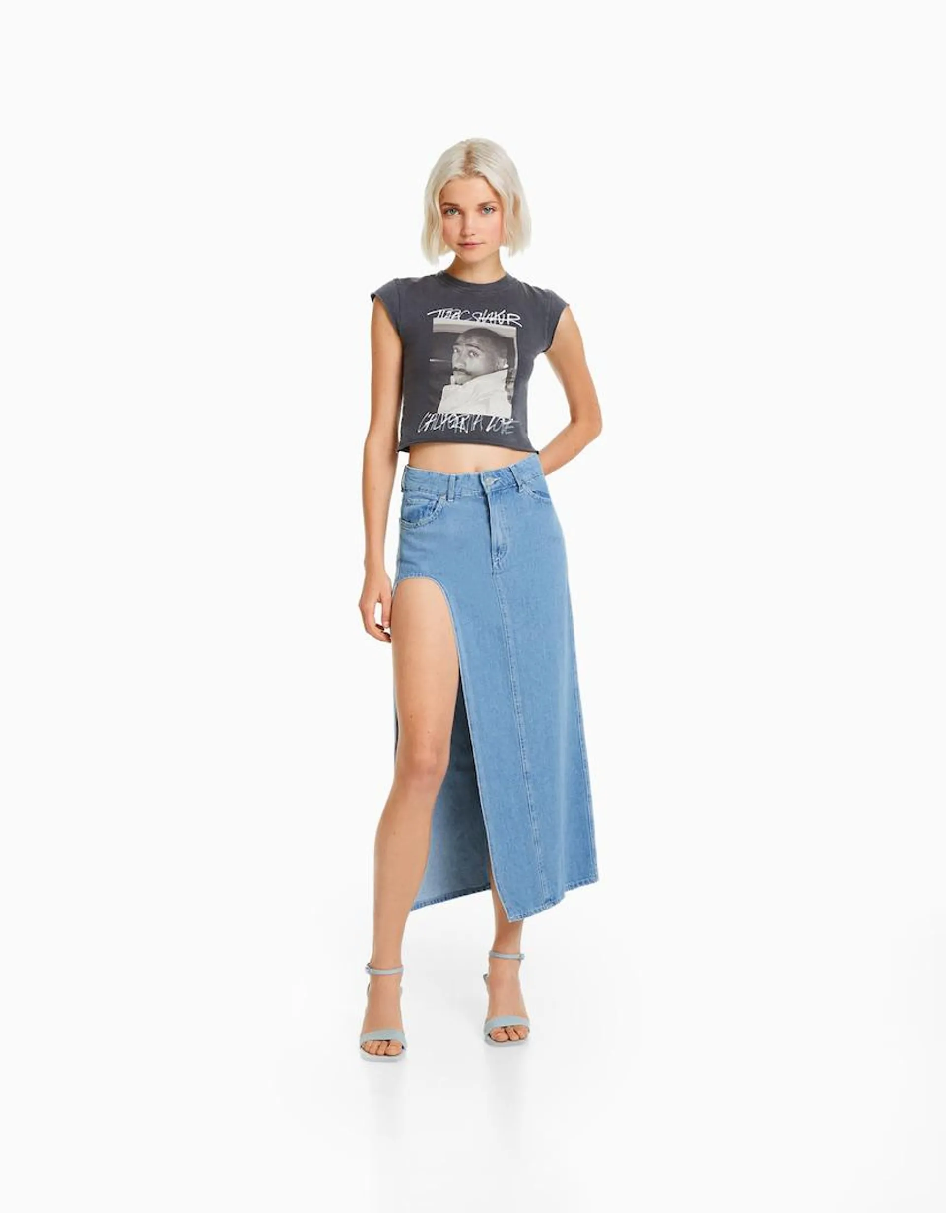 Long denim skirt