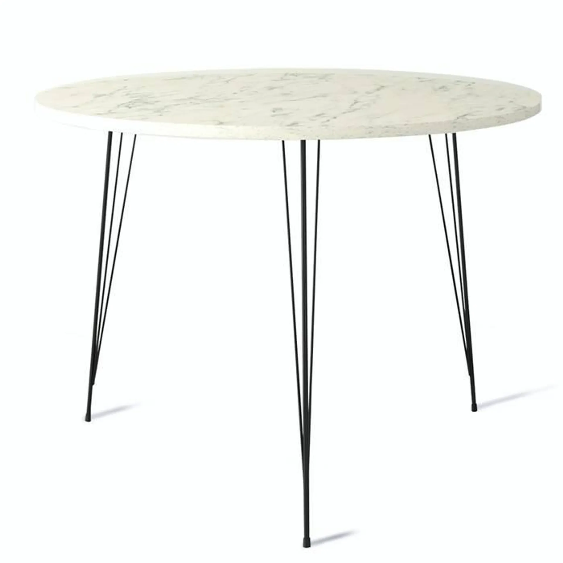 Mesa redonda Gillson D90cm Metal negro y madera efecto mármol blanco