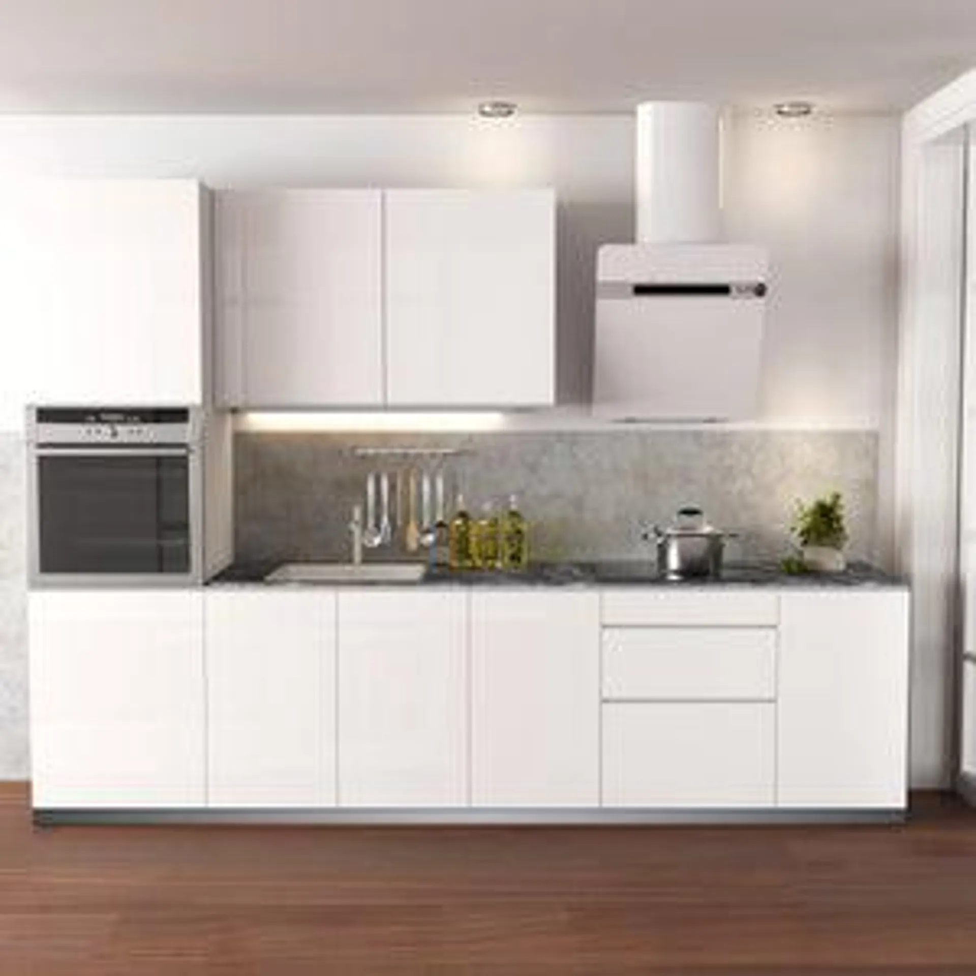 Cocina en kit DELINIA ID con altos MIKONOS blanco brillo 3.00 m